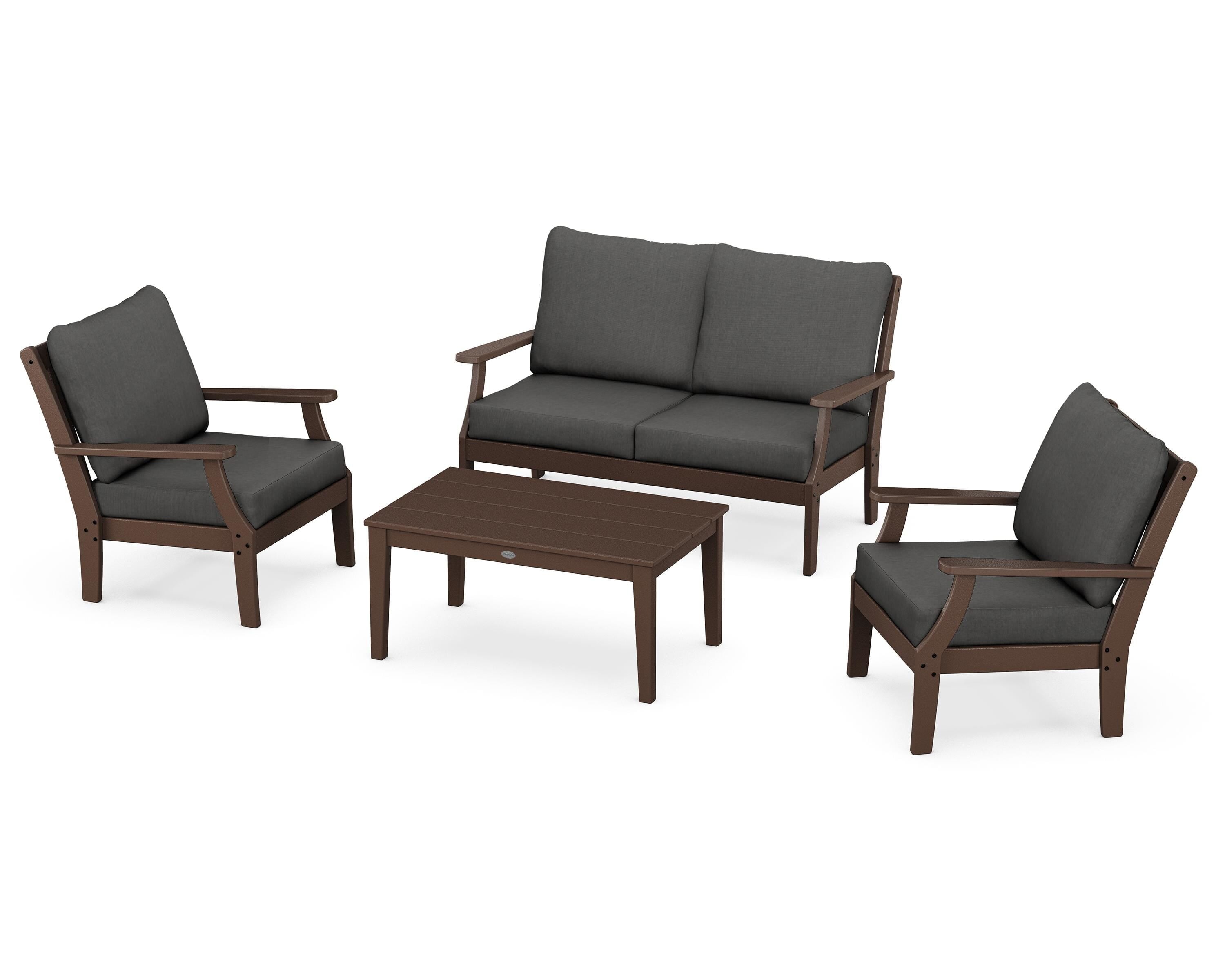POLYWOOD Braxton 4-Piece Deep Seating Chair Set in Mahogany / Spectrum Carbon