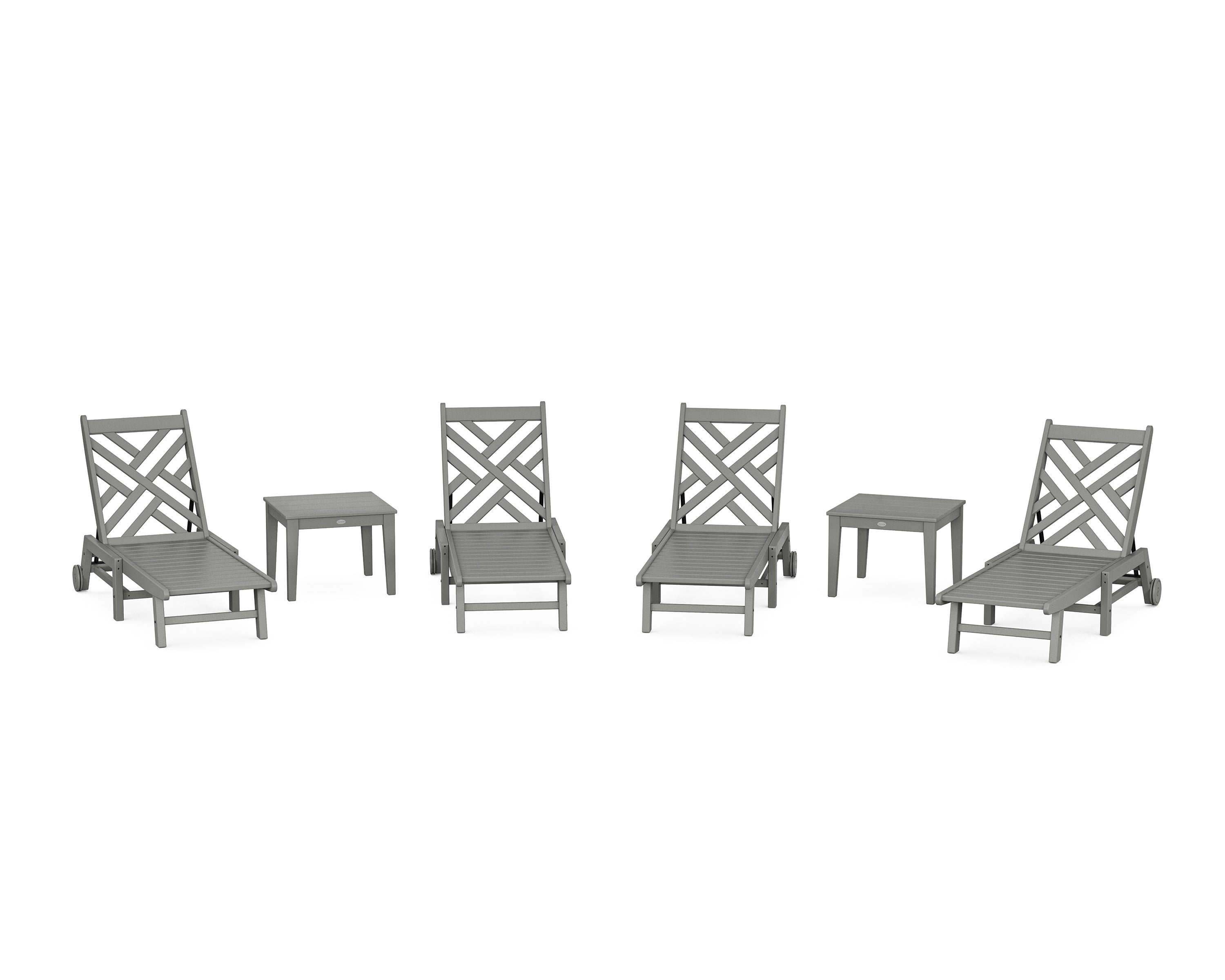 POLYWOOD Chippendale 6-Piece Chaise Set with Wheels in Slate Grey