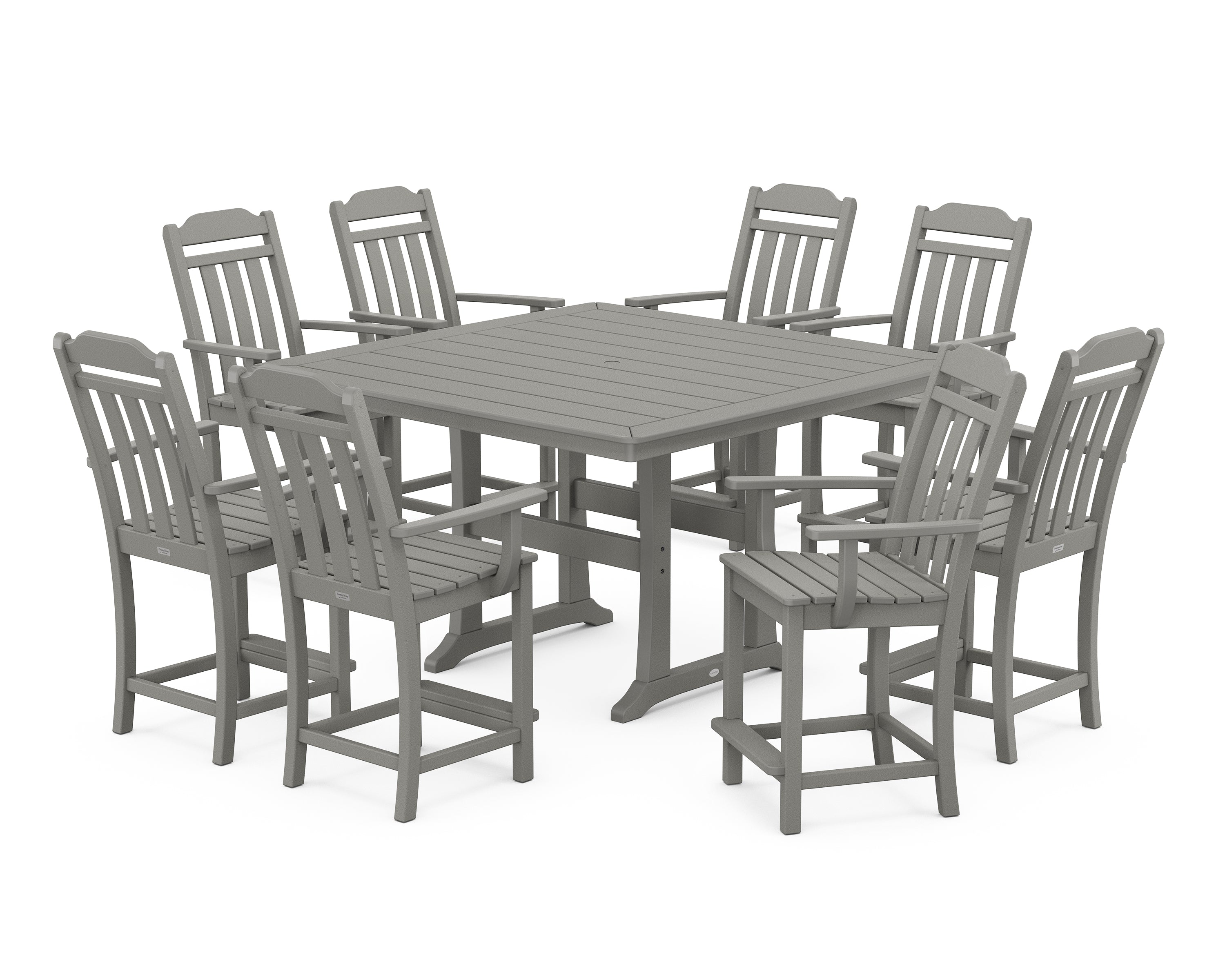 POLYWOOD Country Living 9-Piece Square Counter Set with Trestle Legs in Slate Grey