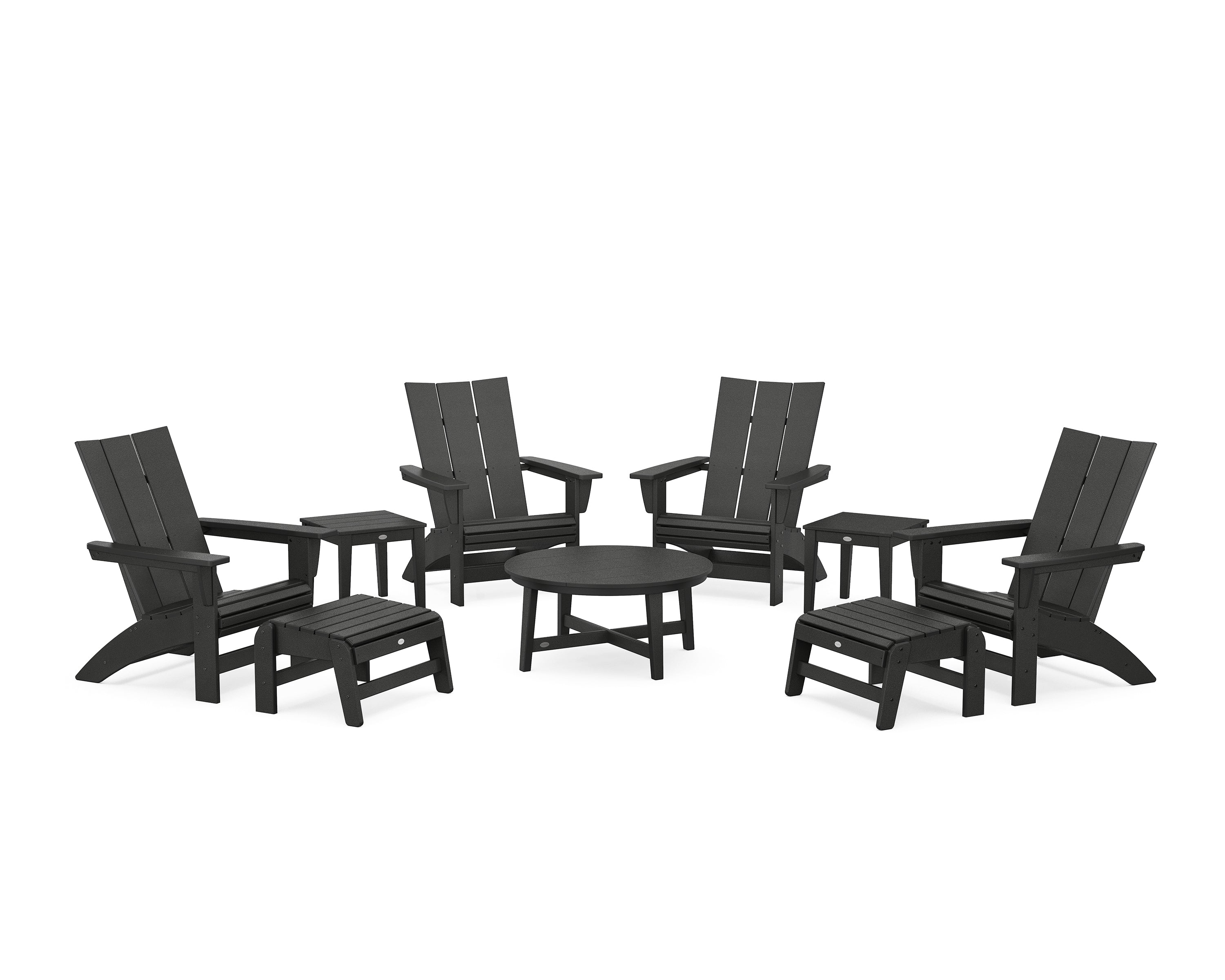 POLYWOOD Modern Grand Adirondack 9-Piece Conversation Set in Black