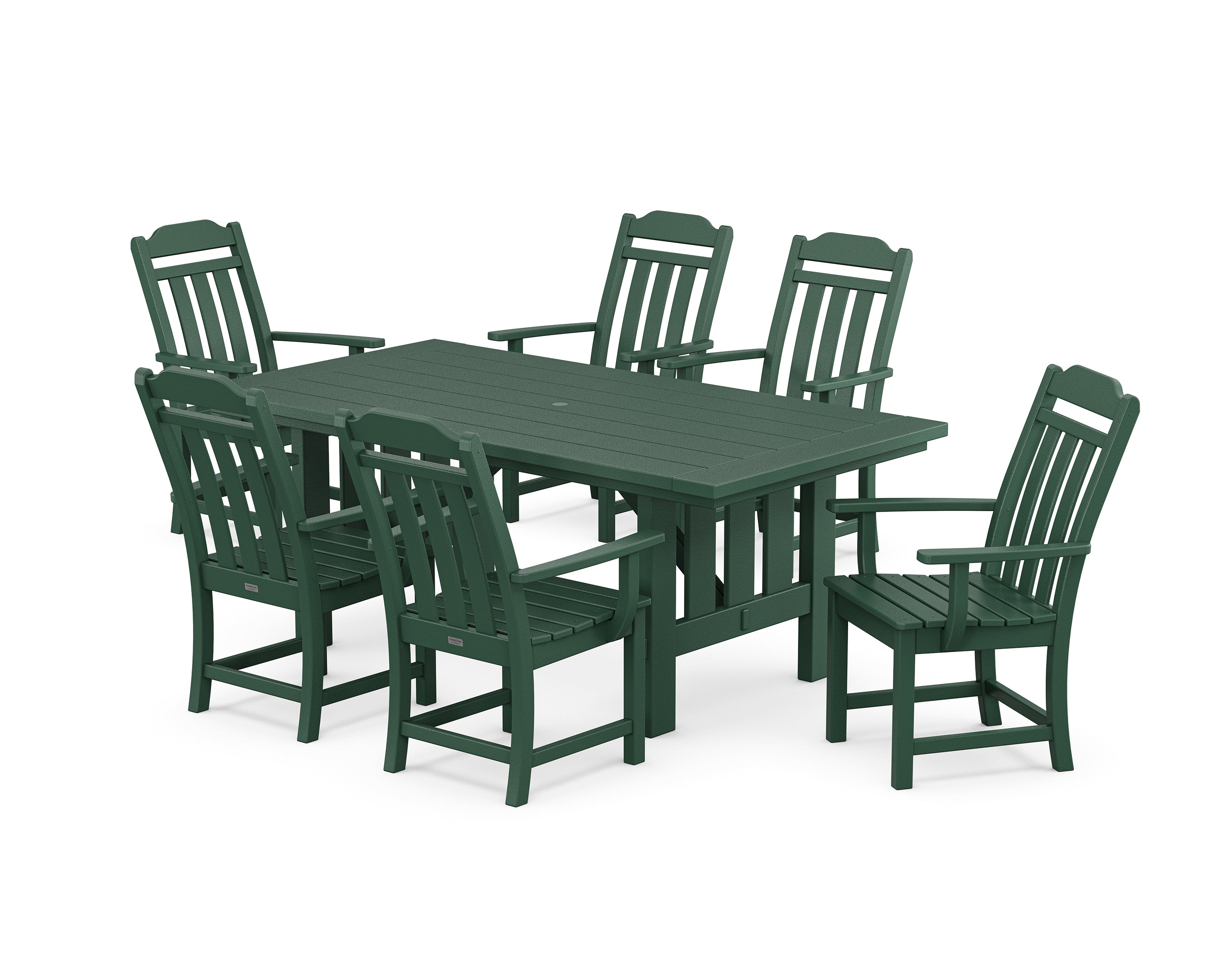 POLYWOOD Cottage Arm Chair 7-Piece Mission Dining Set in Green