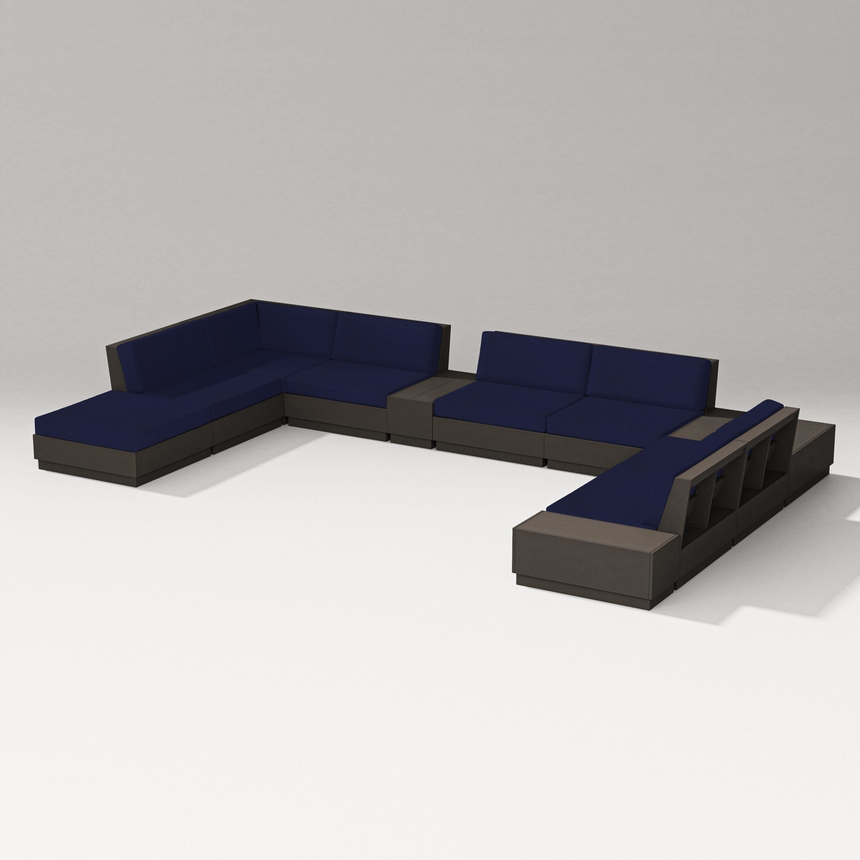 PW Designer Series Elevate 11-Piece Conversation Sectional Set in Vintage Coffee / Navy