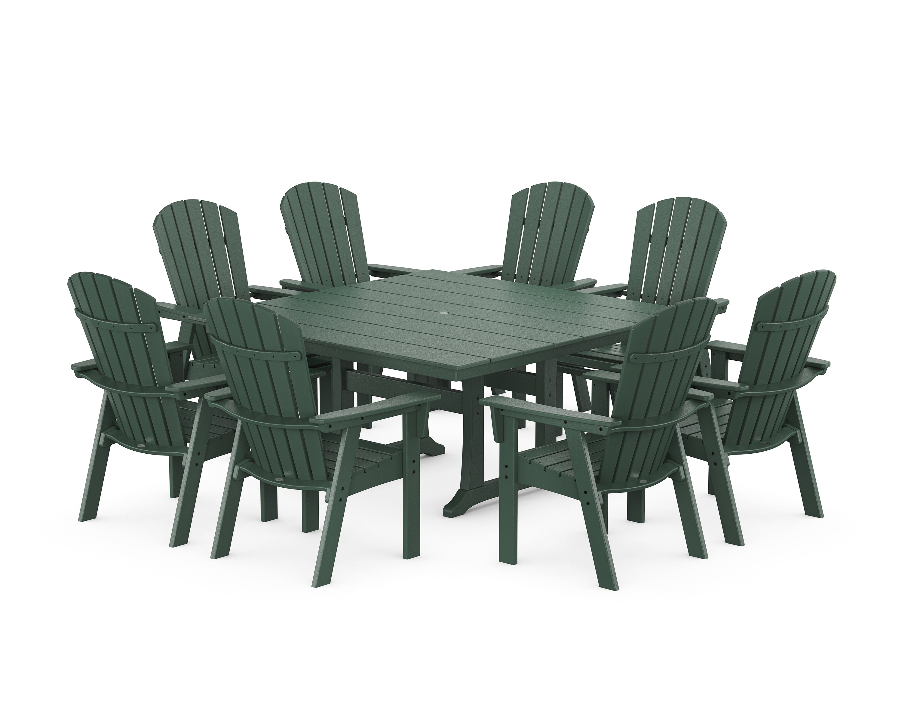 POLYWOOD Nautical Curveback Adirondack 9-Piece Square Dining Set with Trestle Legs in Green