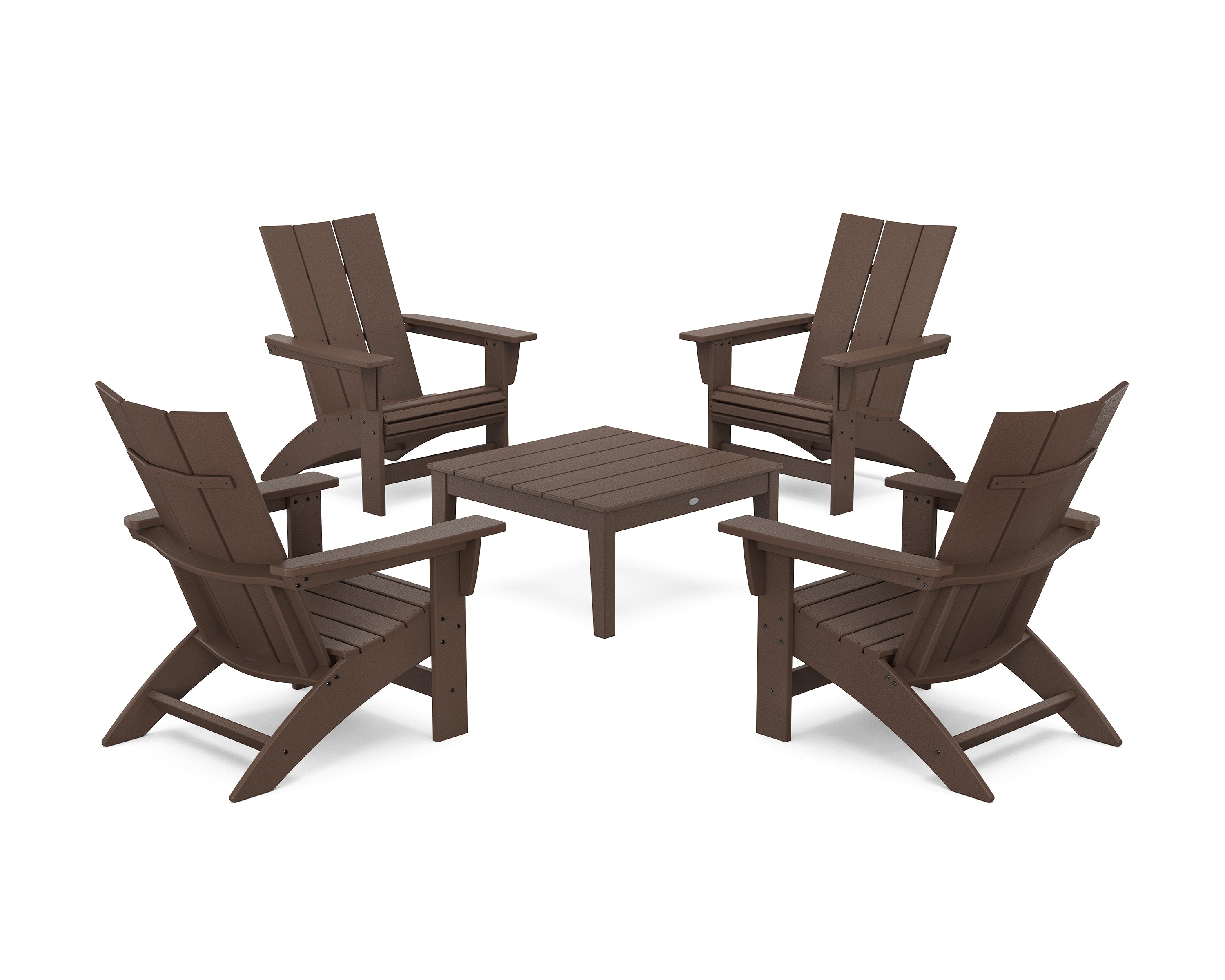 POLYWOOD 5-Piece Modern Grand Adirondack Chair Conversation Group in Mahogany