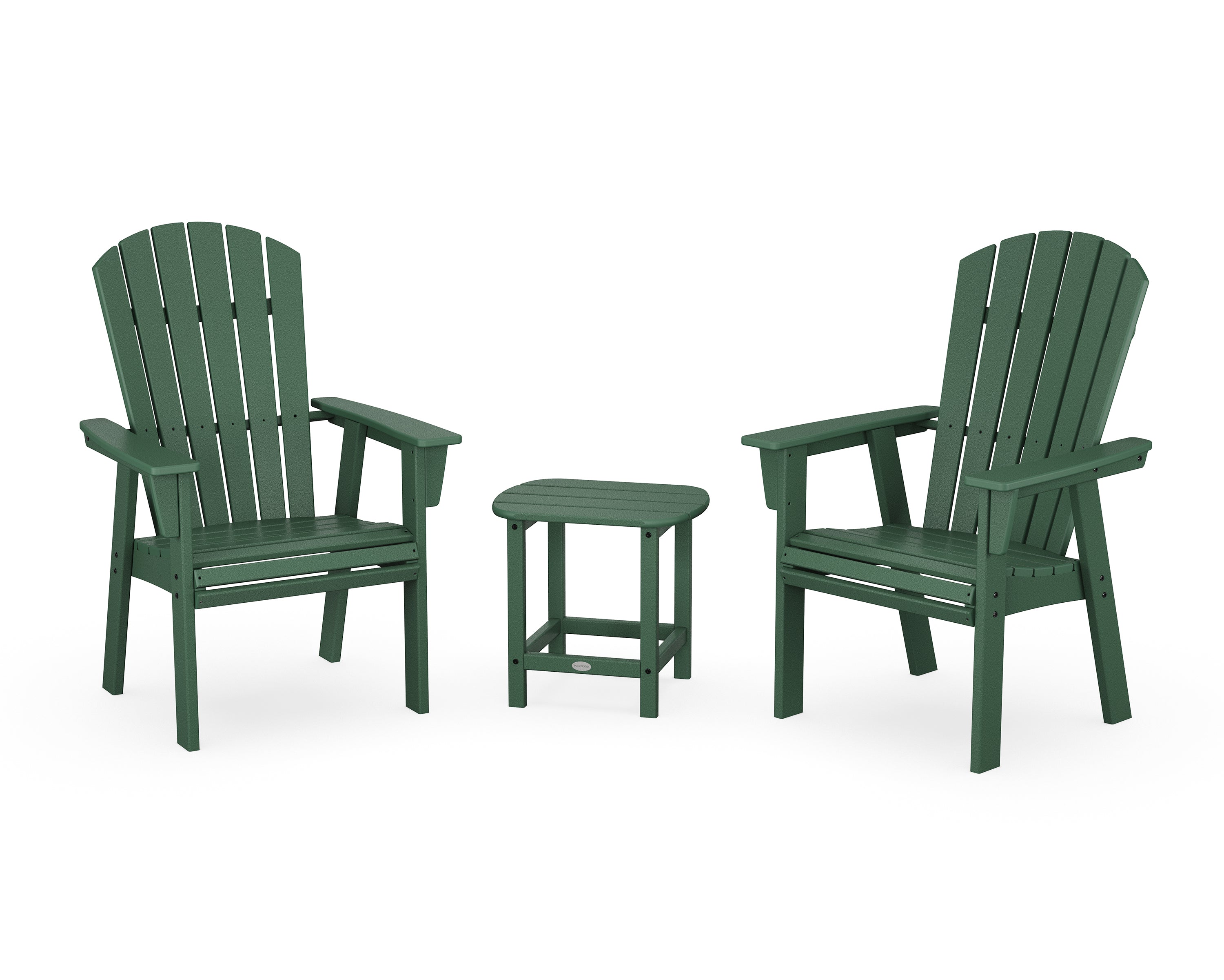 POLYWOOD Nautical 3-Piece Curveback Upright Adirondack Chair Set in Green