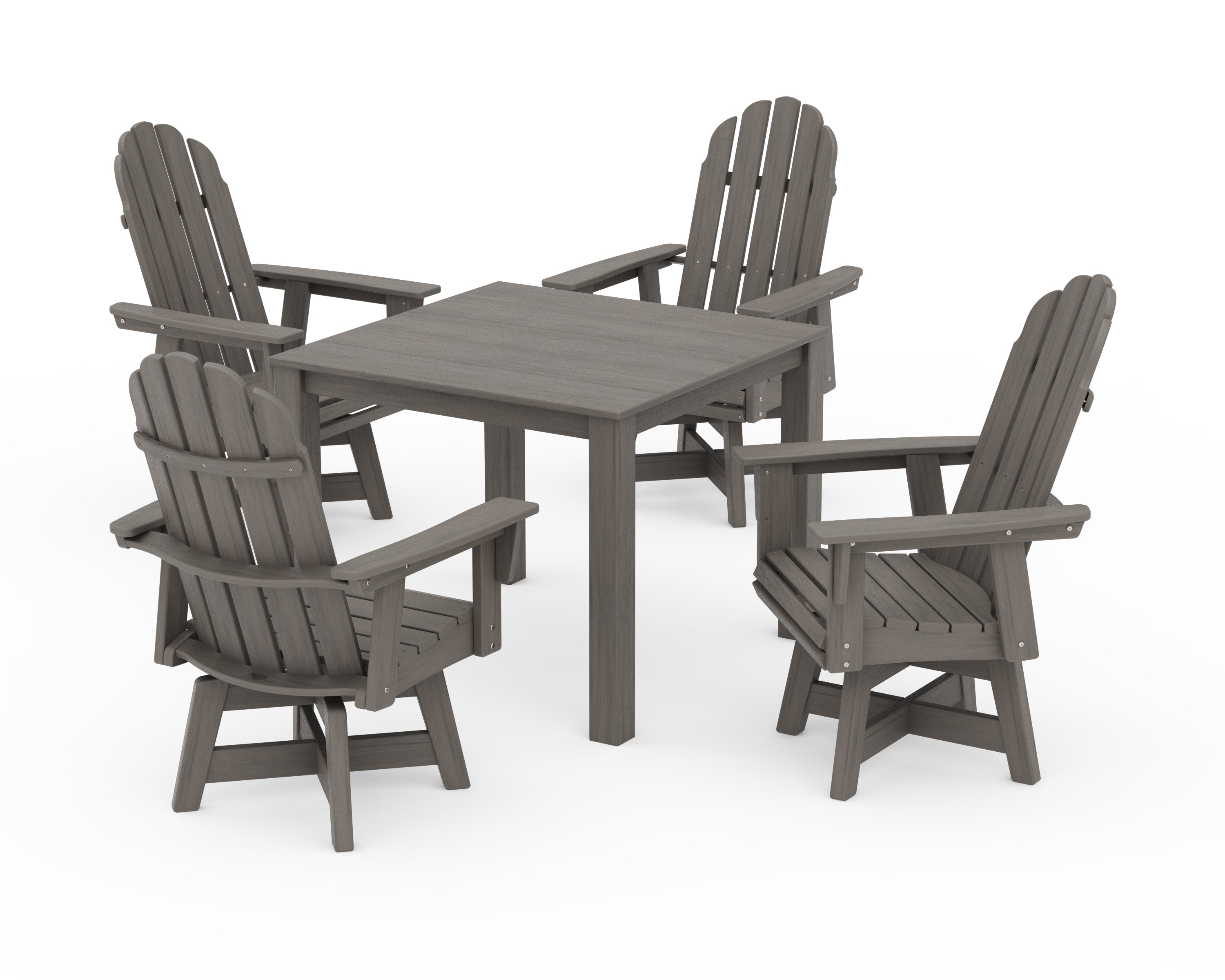 POLYWOOD Vineyard Curveback Adirondack 5-Piece Parsons Swivel Dining Set in Driftwood