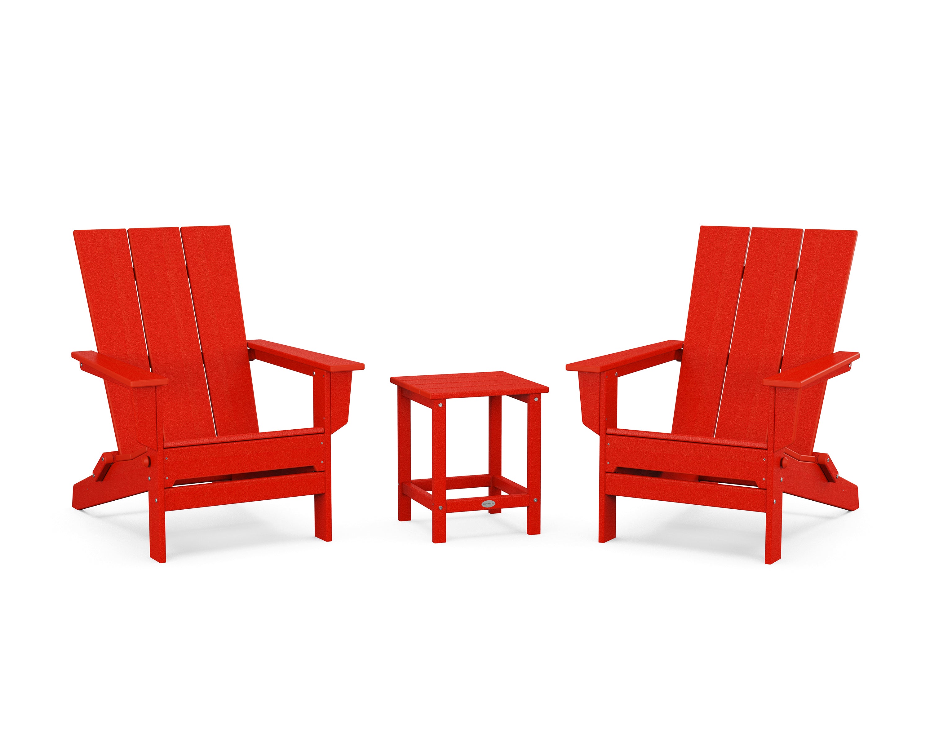 POLYWOOD 3-Piece Modern Studio Folding Adirondack Set in Sunset Red