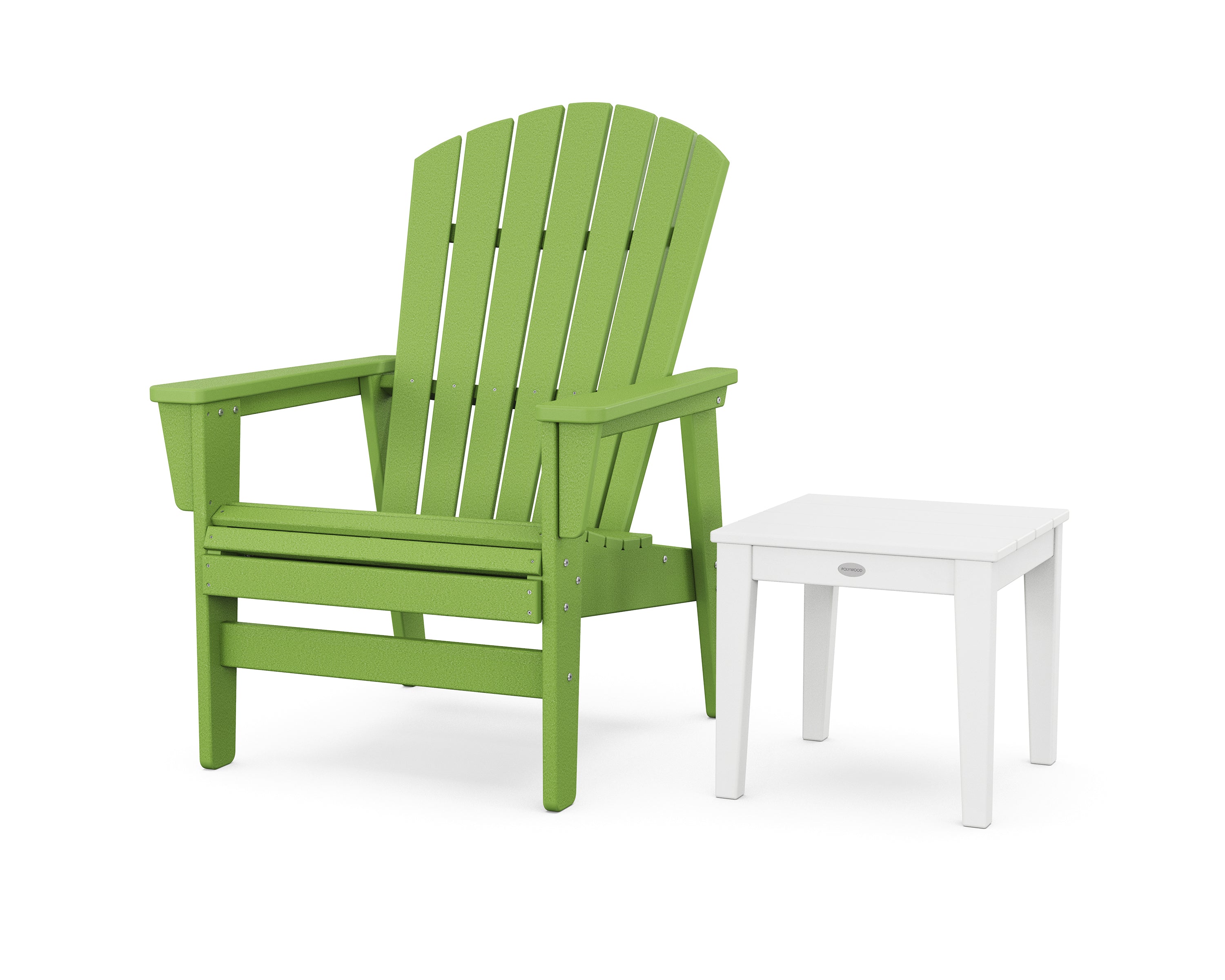 POLYWOOD Nautical Grand Upright Adirondack Chair with Side Table in Lime / White