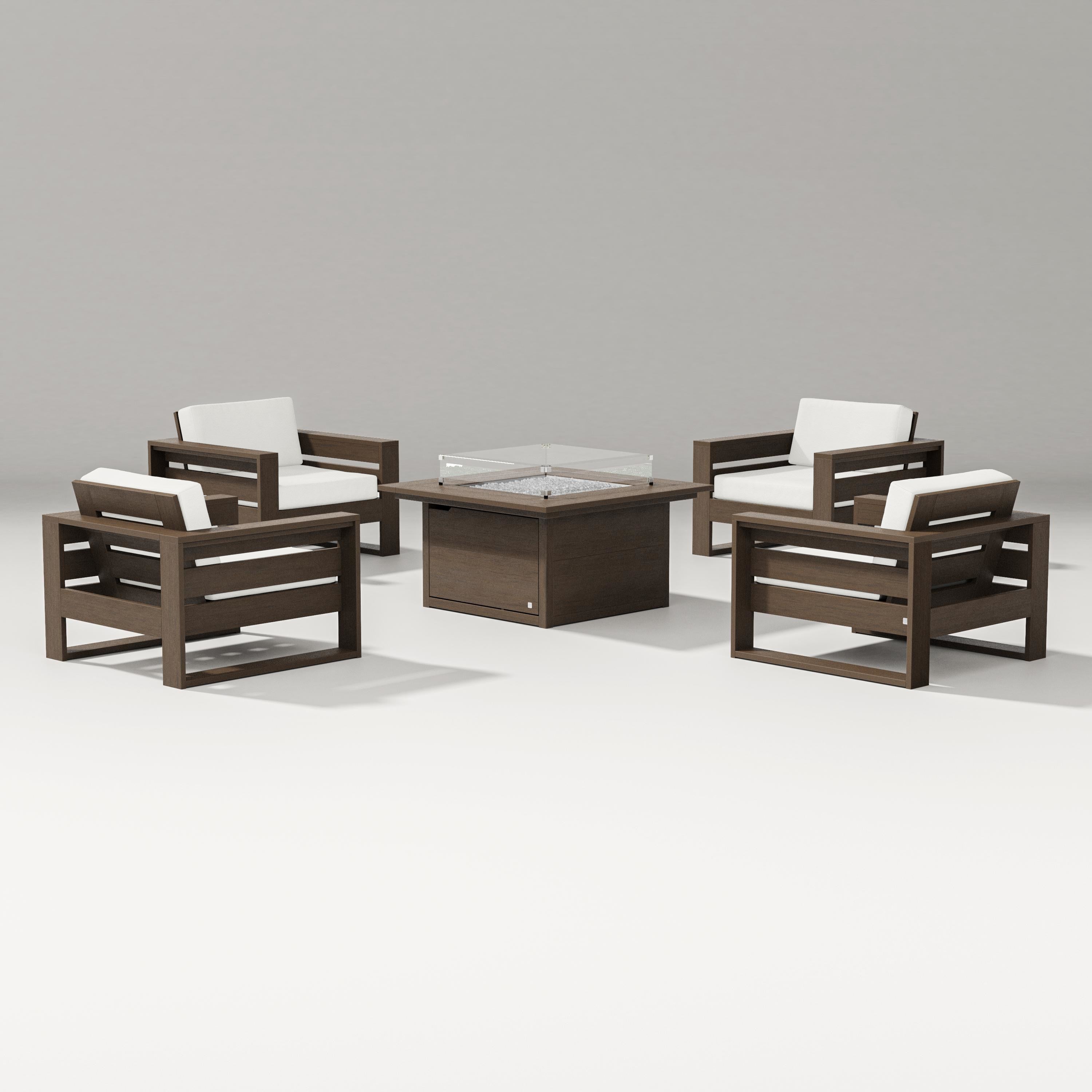 PW Designer Series Latitude 5-Piece Lounge Fire Table Set in Kona / Natural Linen