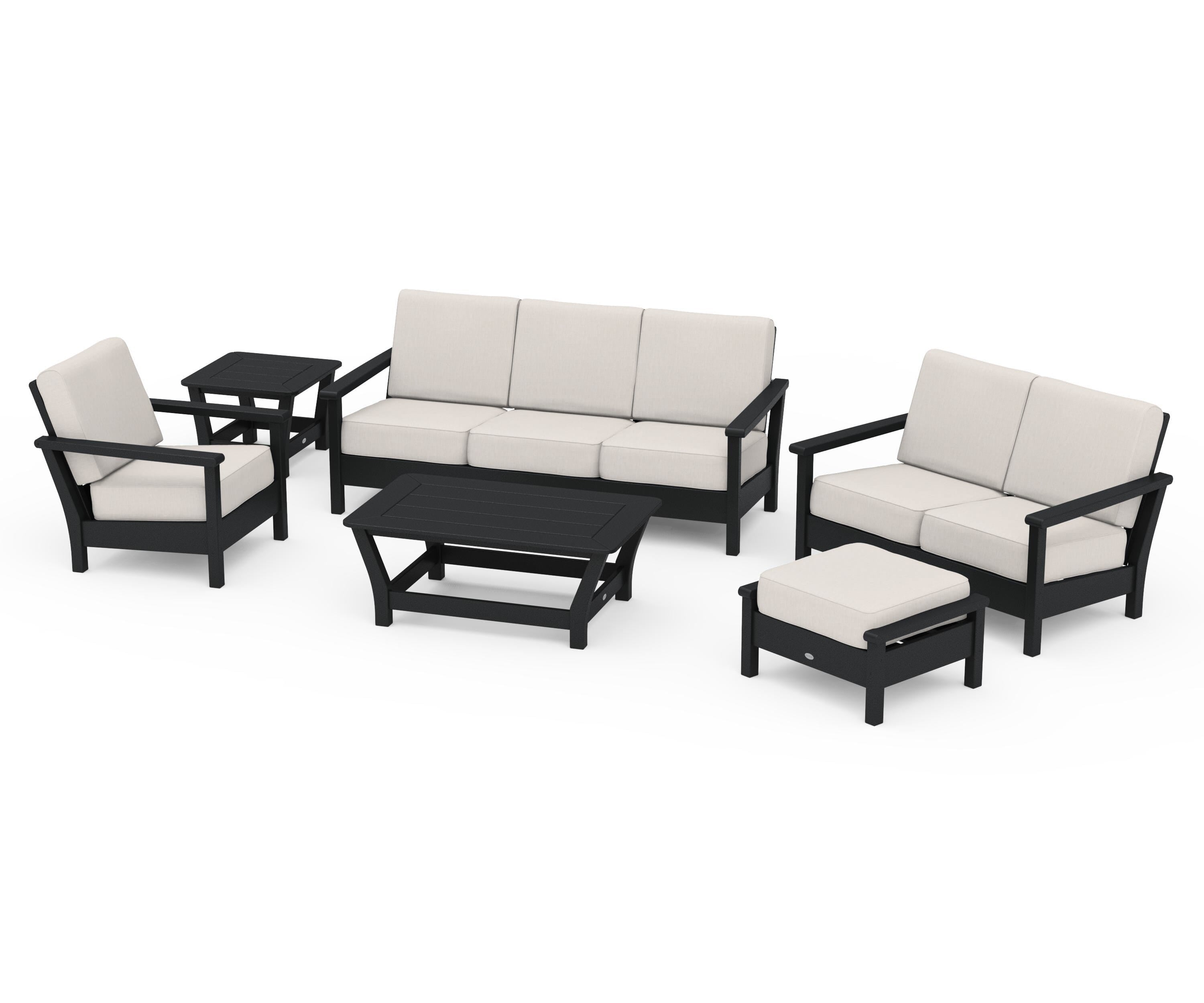 POLYWOOD Harbour 6-Piece Outdoor Living Set in Black / Cast Ash