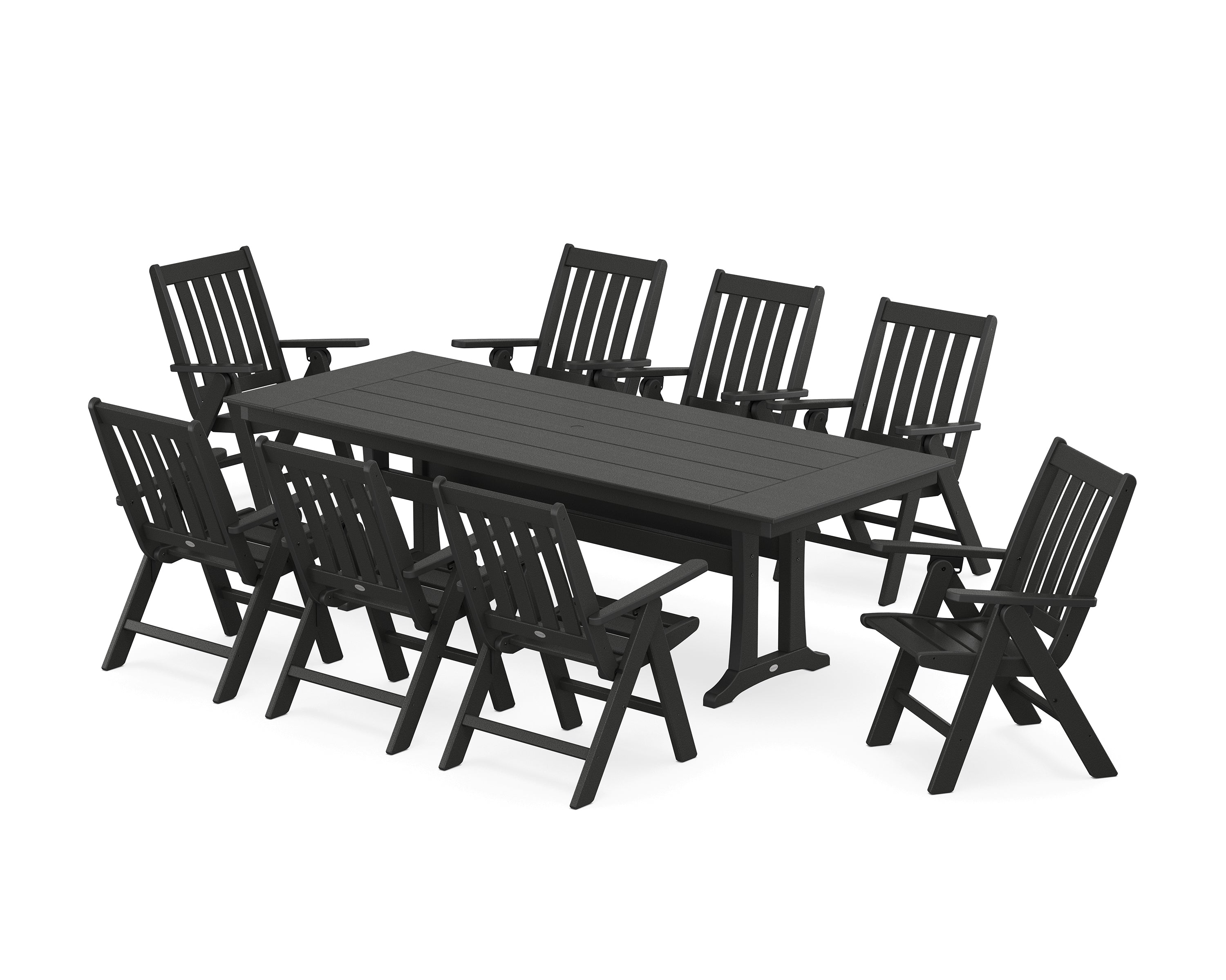 POLYWOOD® Vineyard Folding 9-Piece Farmhouse Dining Set with Trestle Legs in Black