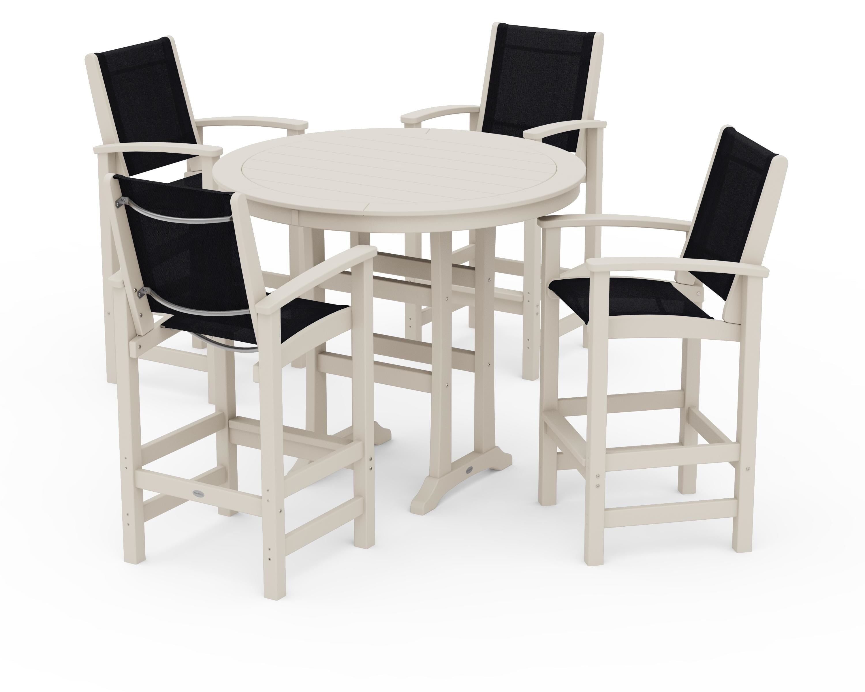 POLYWOOD Coastal 5-Piece Nautical Trestle Bar Set in Sand / Black Sling