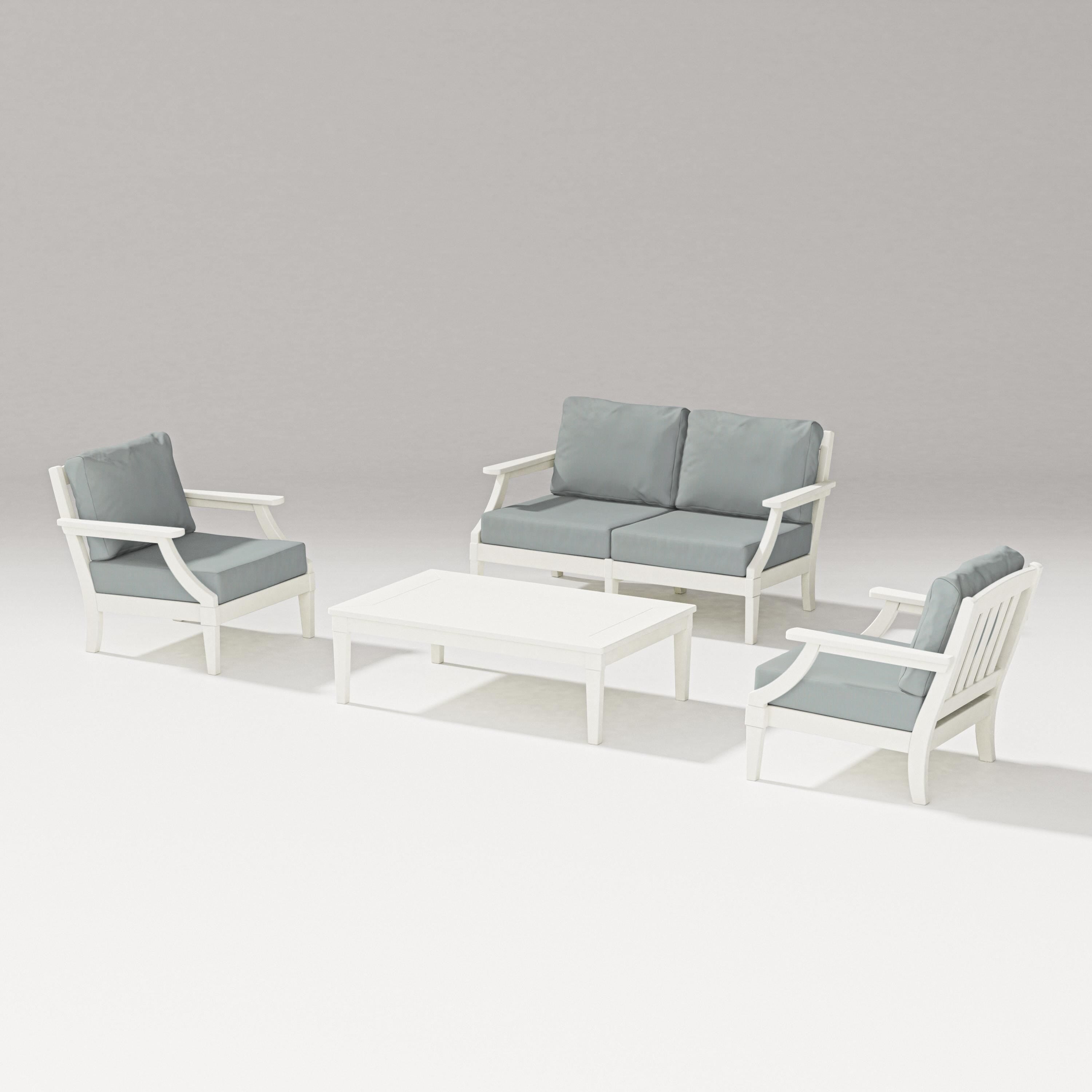 PW Designer Series Estate Lounge 4-Piece Loveseat Set in Vintage White / Spa
