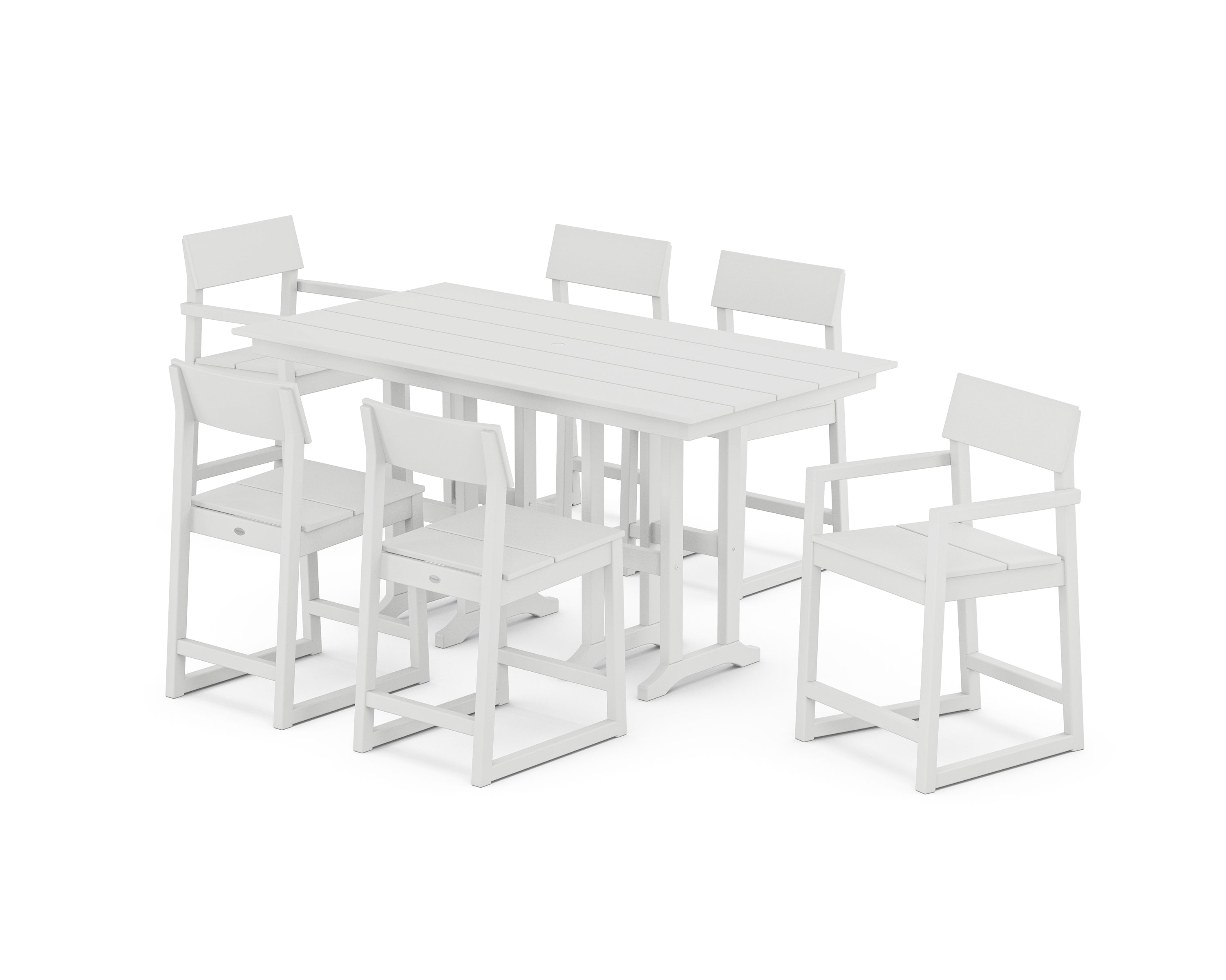 POLYWOOD EDGE 7-Piece Farmhouse Counter Set in White
