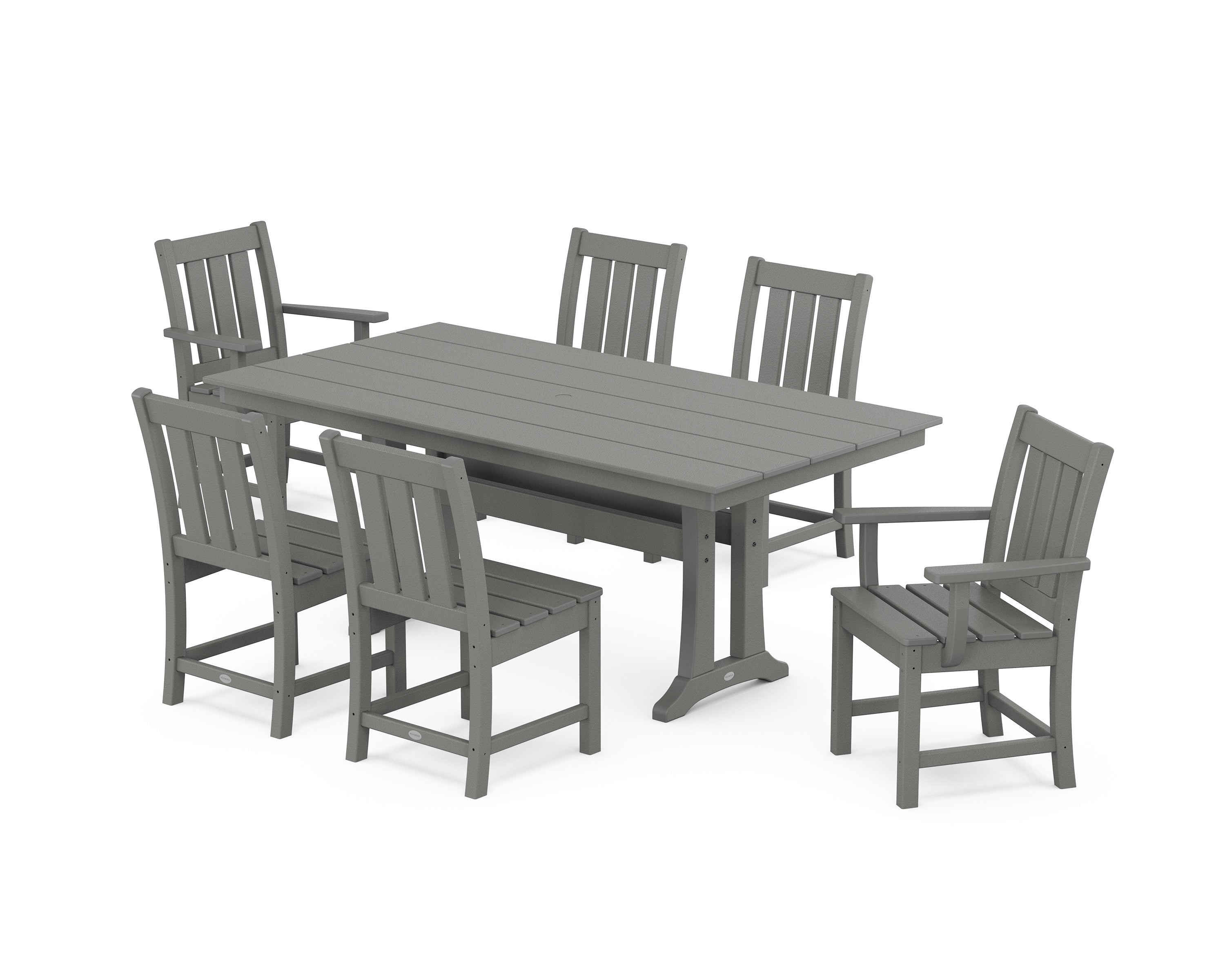 POLYWOOD Oxford 7-Piece Farmhouse Dining Set with Trestle Legs in Slate Grey
