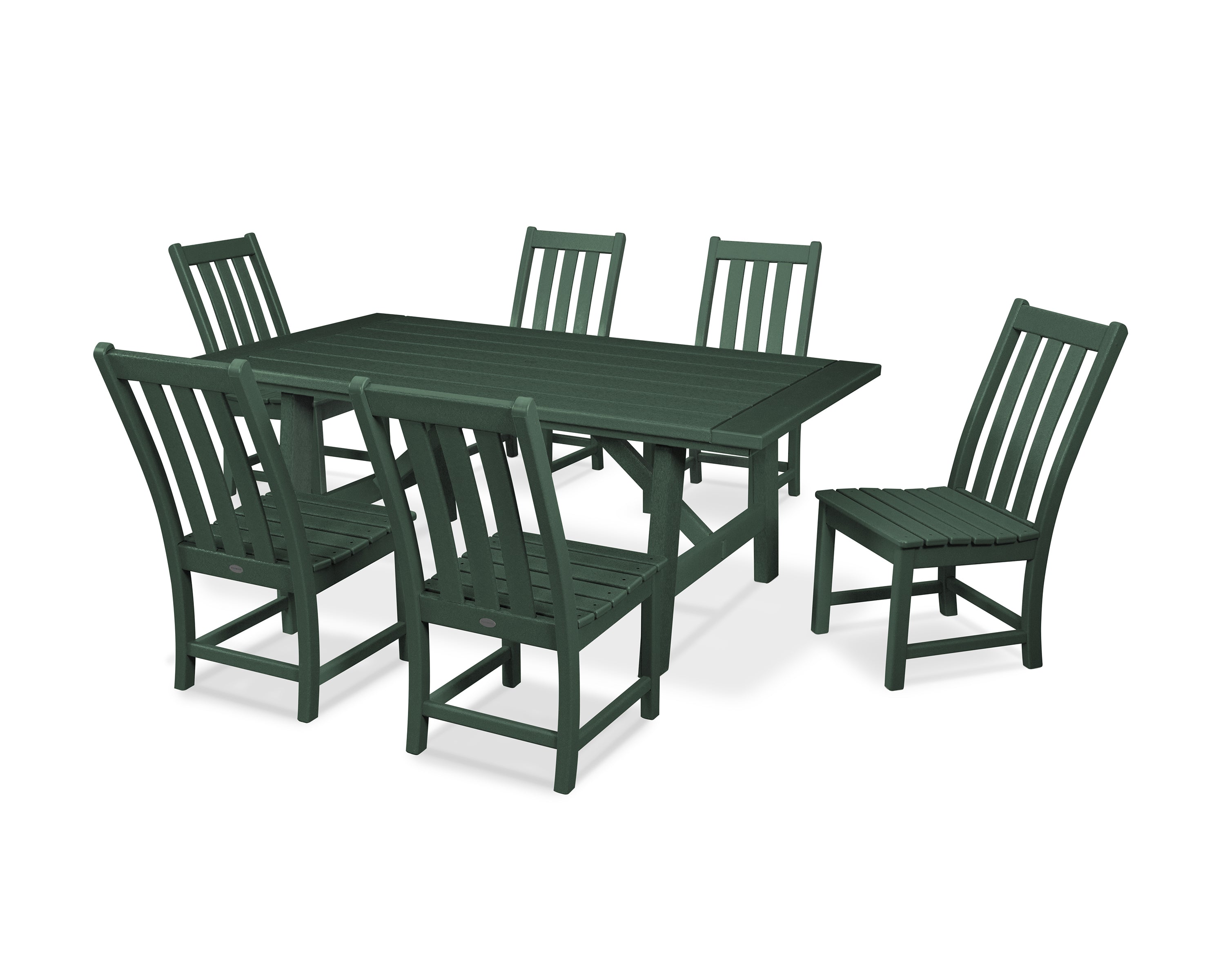 POLYWOOD® Vineyard 7-Piece Rustic Farmhouse Side Chair Dining Set in Green