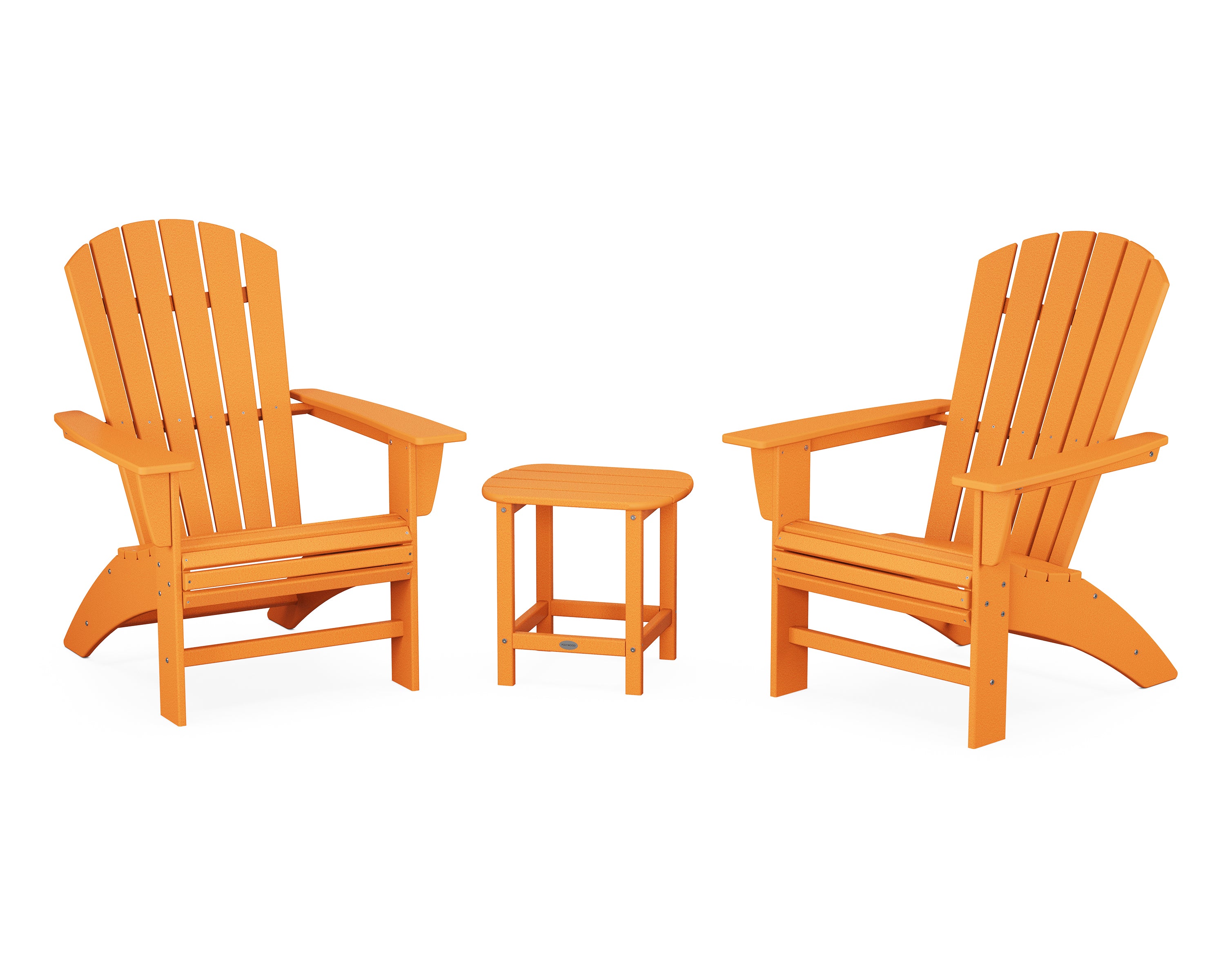 POLYWOOD Nautical 3-Piece Curveback Adirondack Set in Tangerine