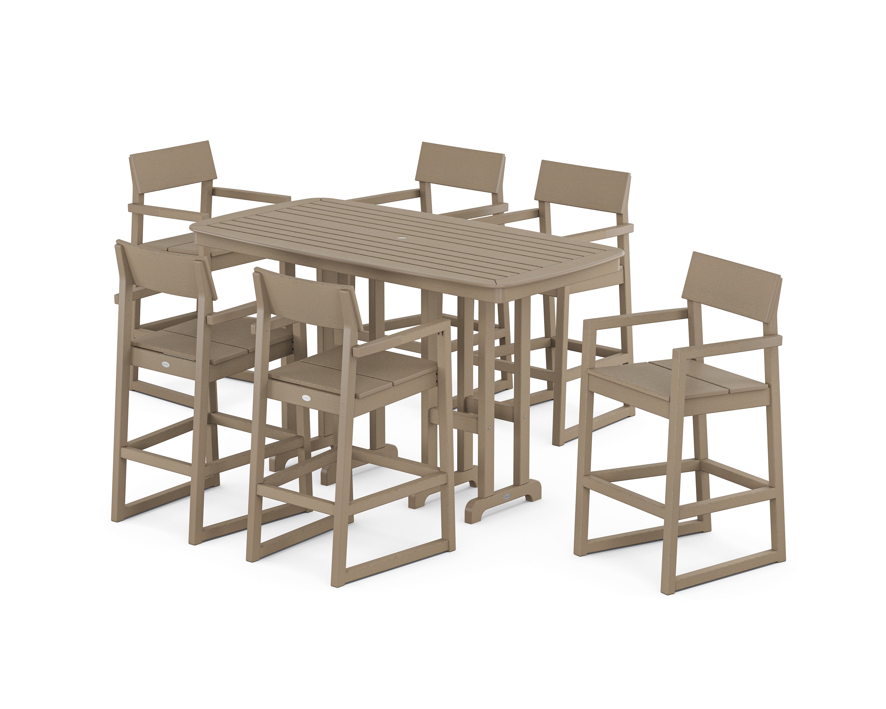 POLYWOOD EDGE Arm Chair 7-Piece Bar Set in Vintage Sahara
