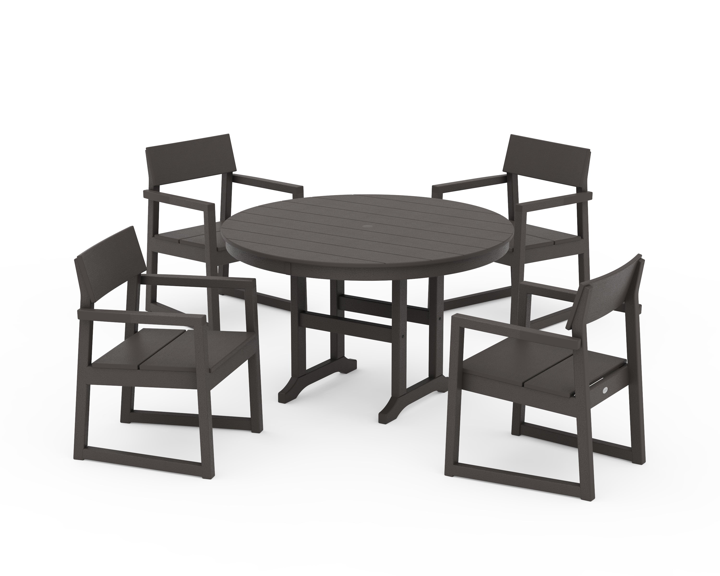 POLYWOOD EDGE 5-Piece Round Farmhouse Dining Set in Vintage Coffee