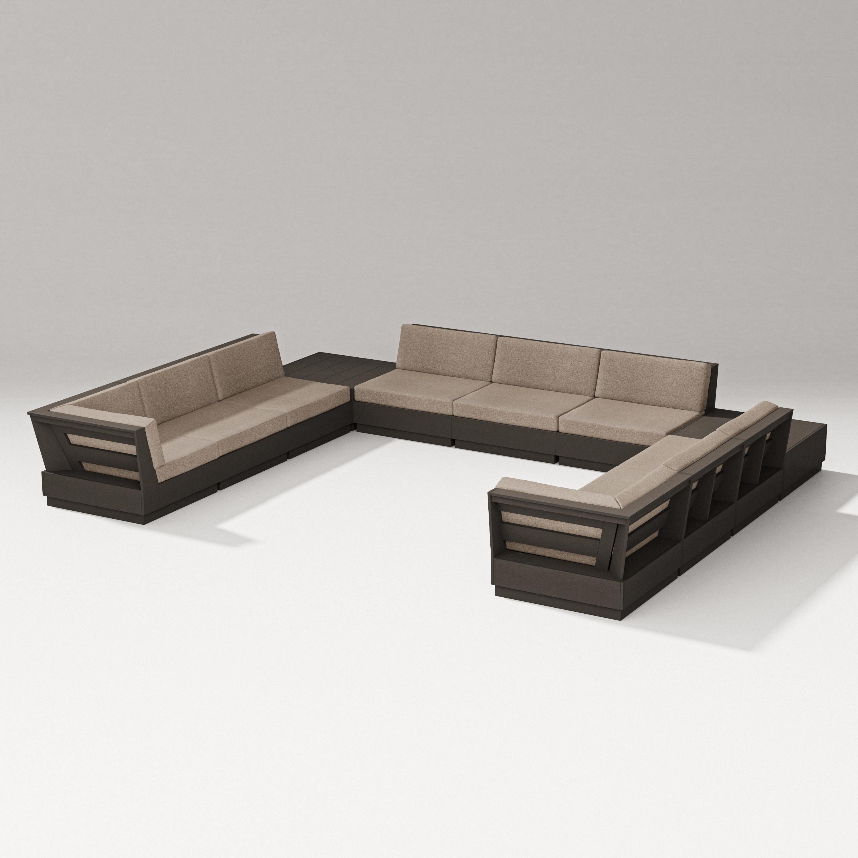 PW Designer Series Elevate 11-Piece U-Shaped Sofa Sectional in Vintage Coffee / Spiced Burlap