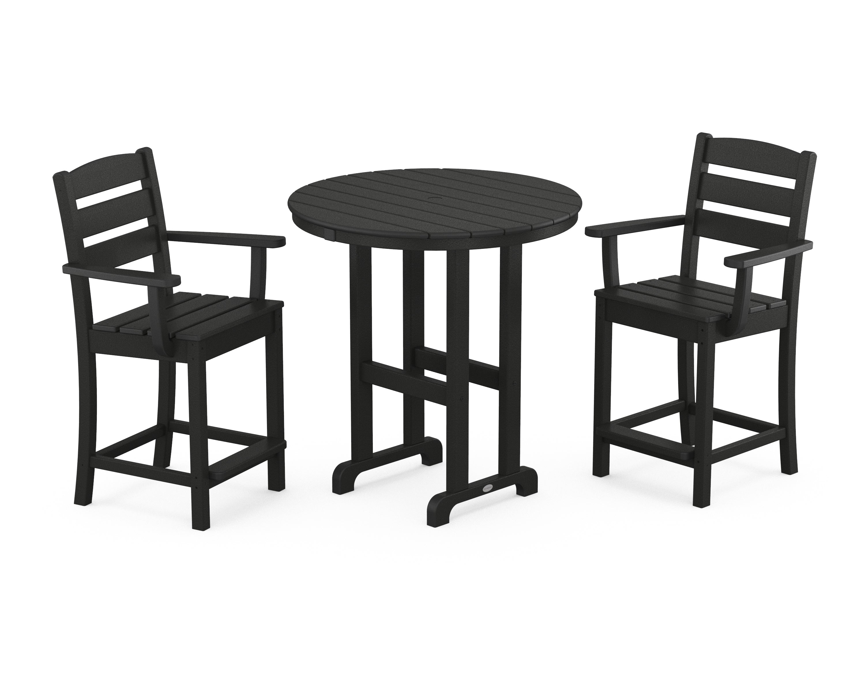 POLYWOOD® Lakeside 3-Piece Round Farmhouse Arm Chair Counter Set in Black