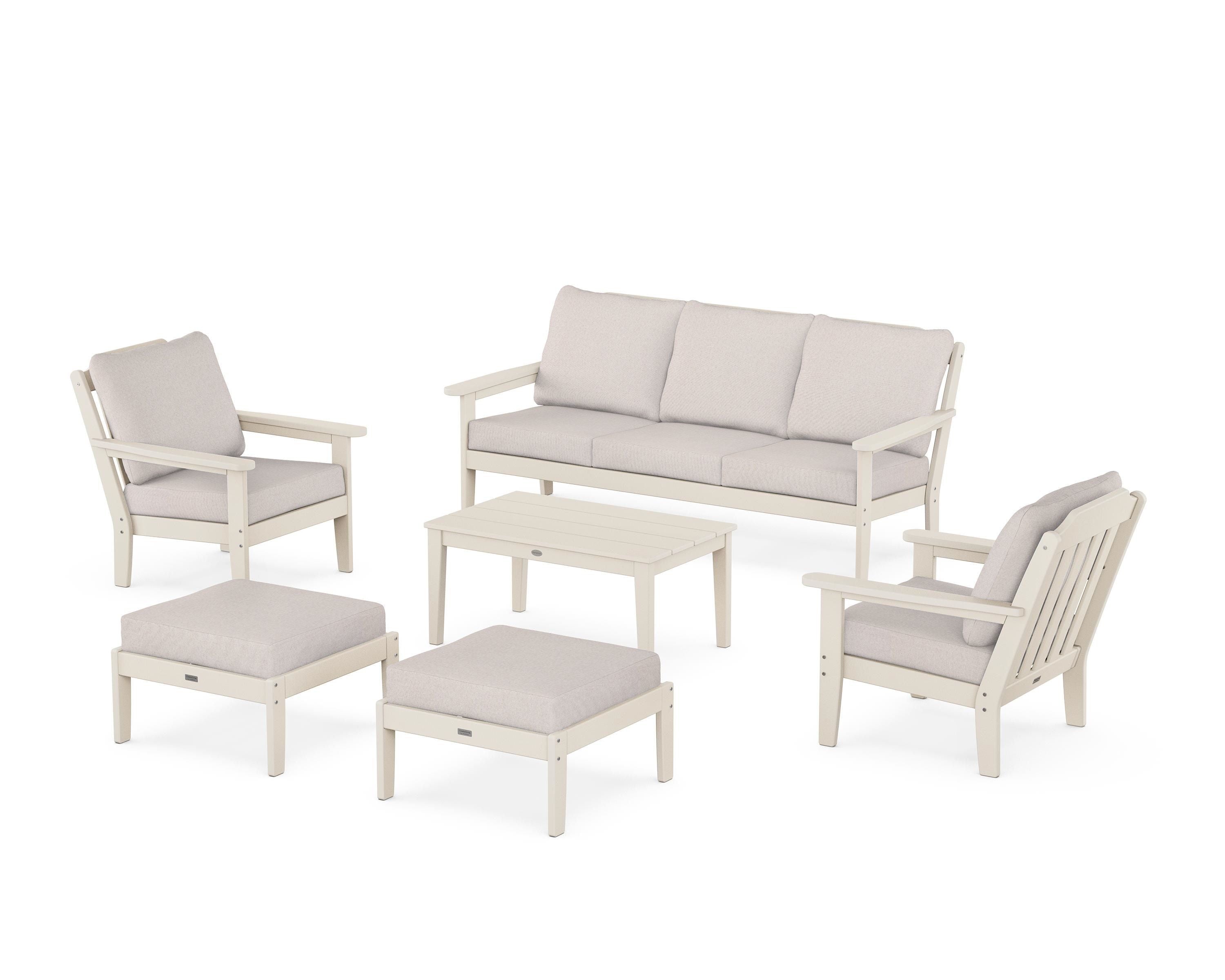 Country Living Cottage 6-Piece Lounge Sofa Set in Sand / Dune Burlap