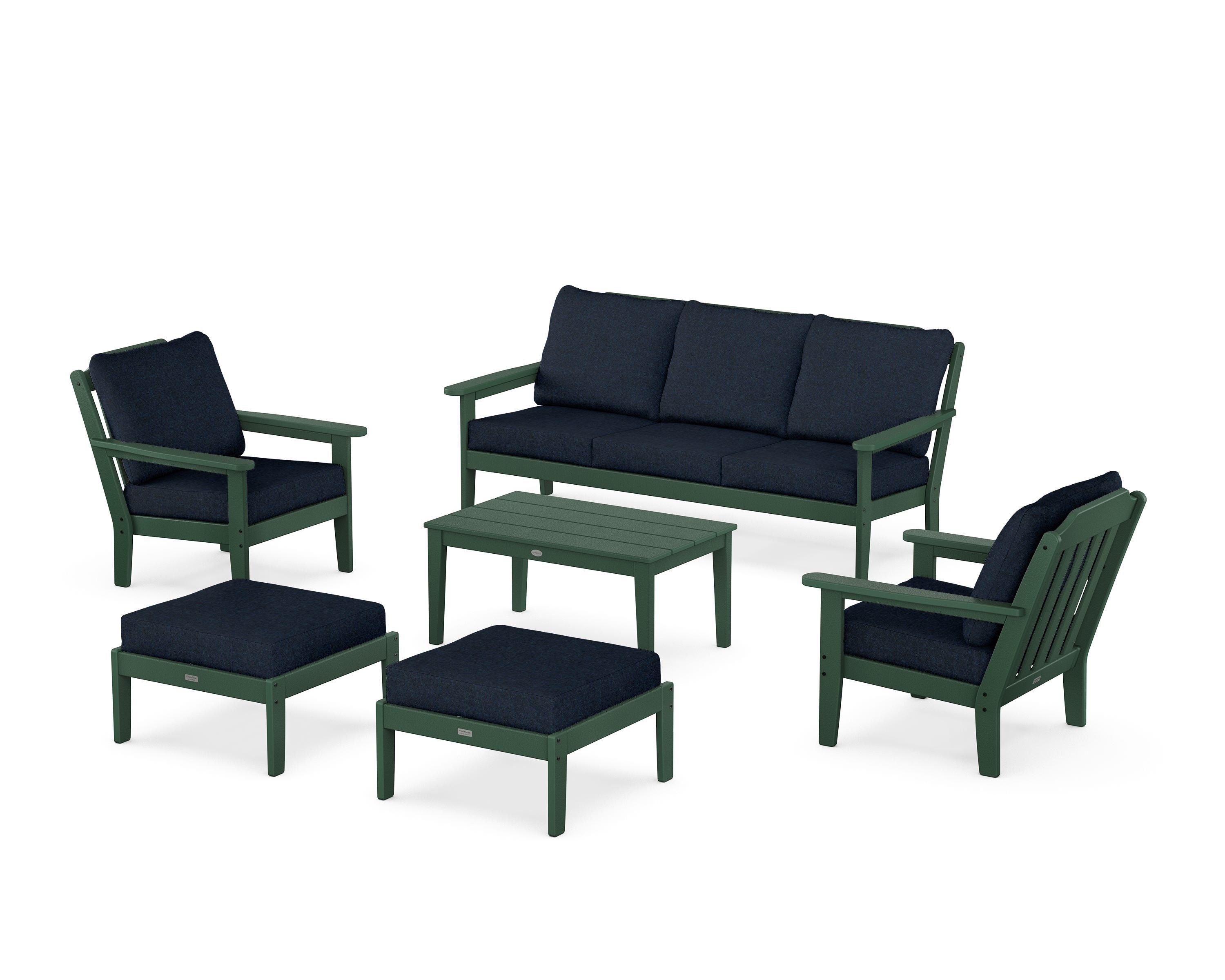 Country Living Cottage 6-Piece Lounge Sofa Set in Green / Marine Indigo