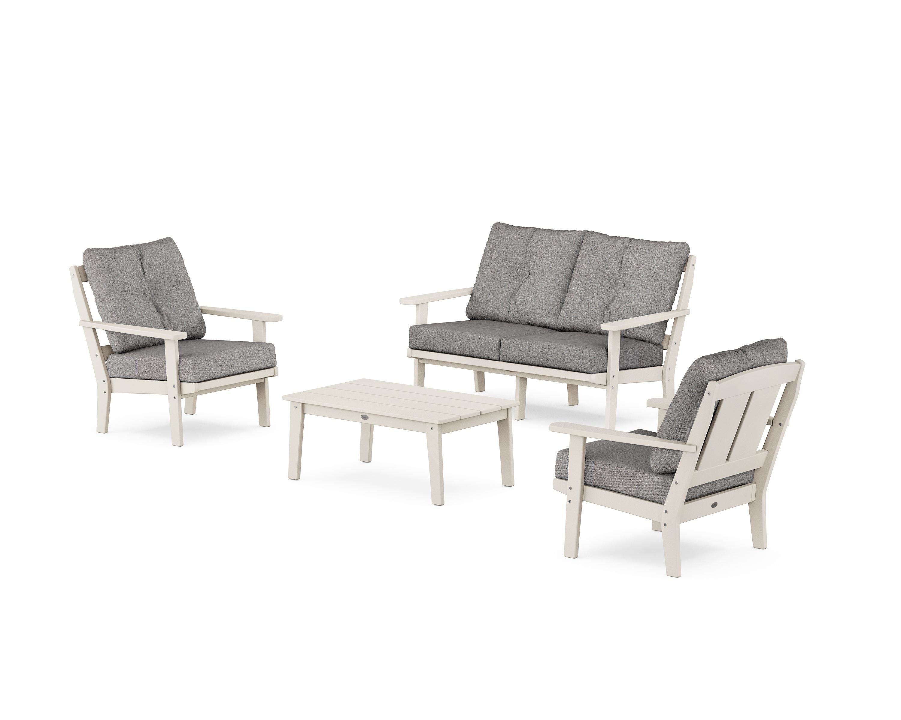 POLYWOOD Mission 4-Piece Deep Seating Set with Loveseat in Sand / Grey Mist