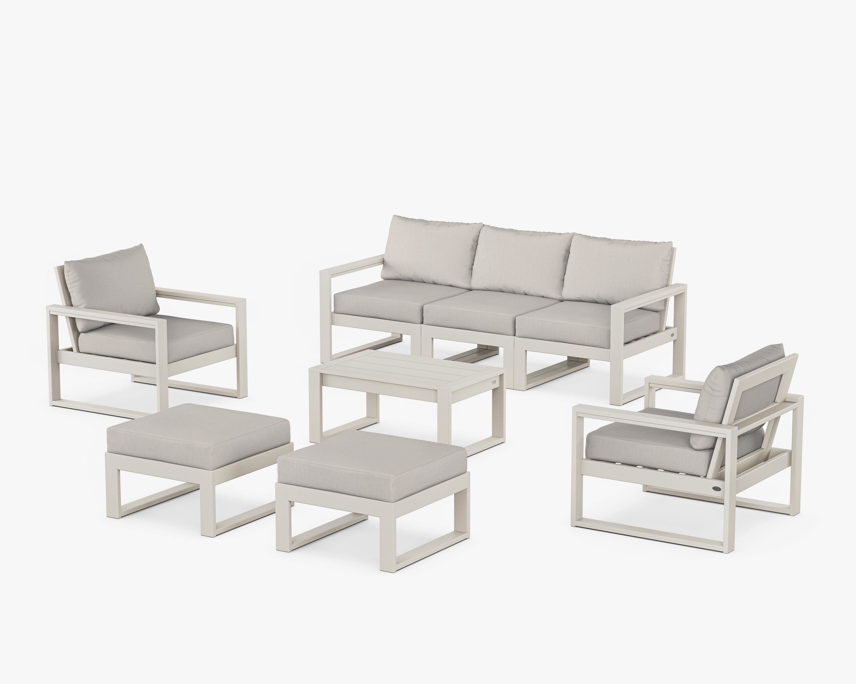POLYWOOD EDGE Sectional 8-Piece Lounge Sofa Set in Sand / Cast Ash