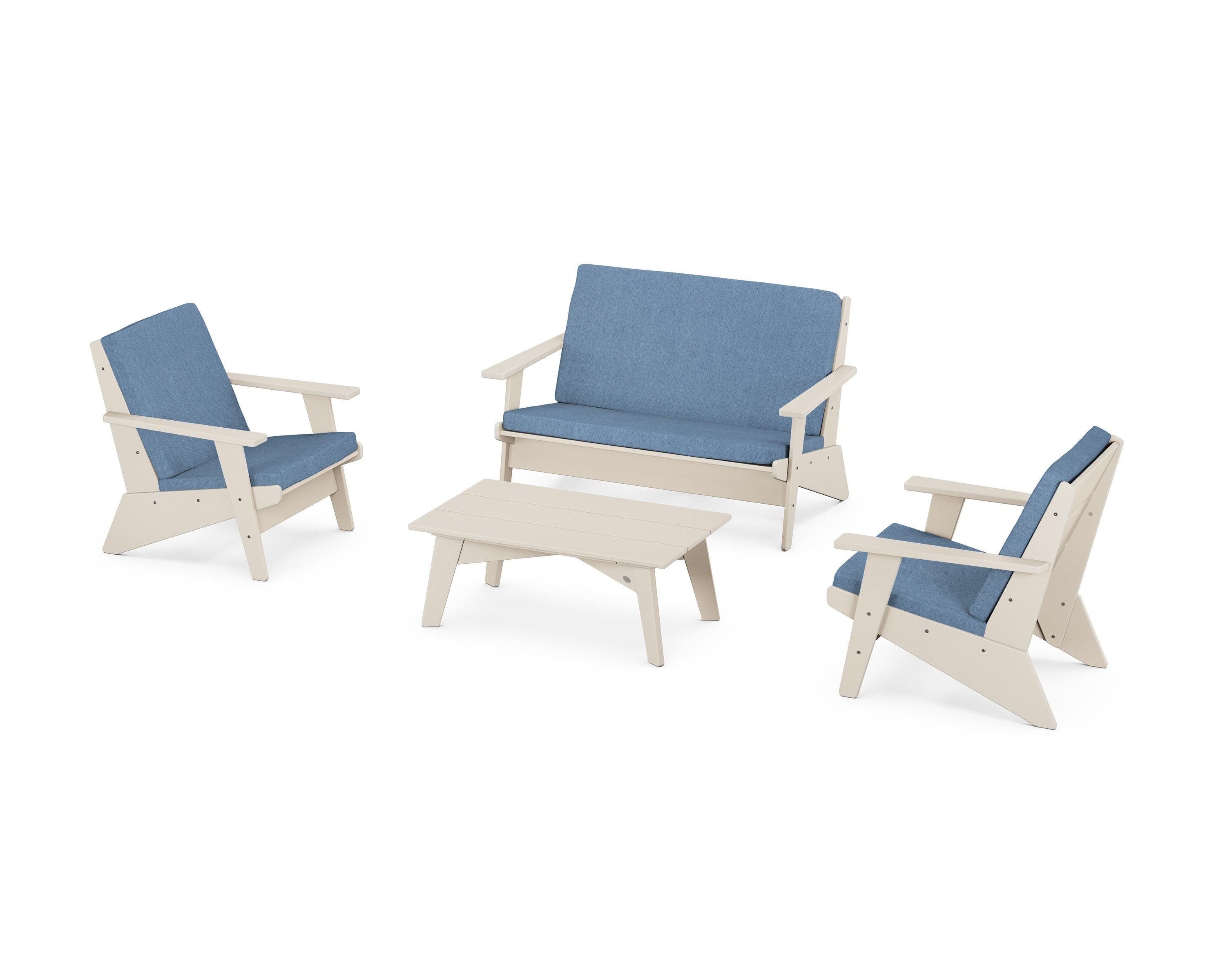 POLYWOOD Riviera Modern Lounge 4-Piece Set in Sand / Sky Blue