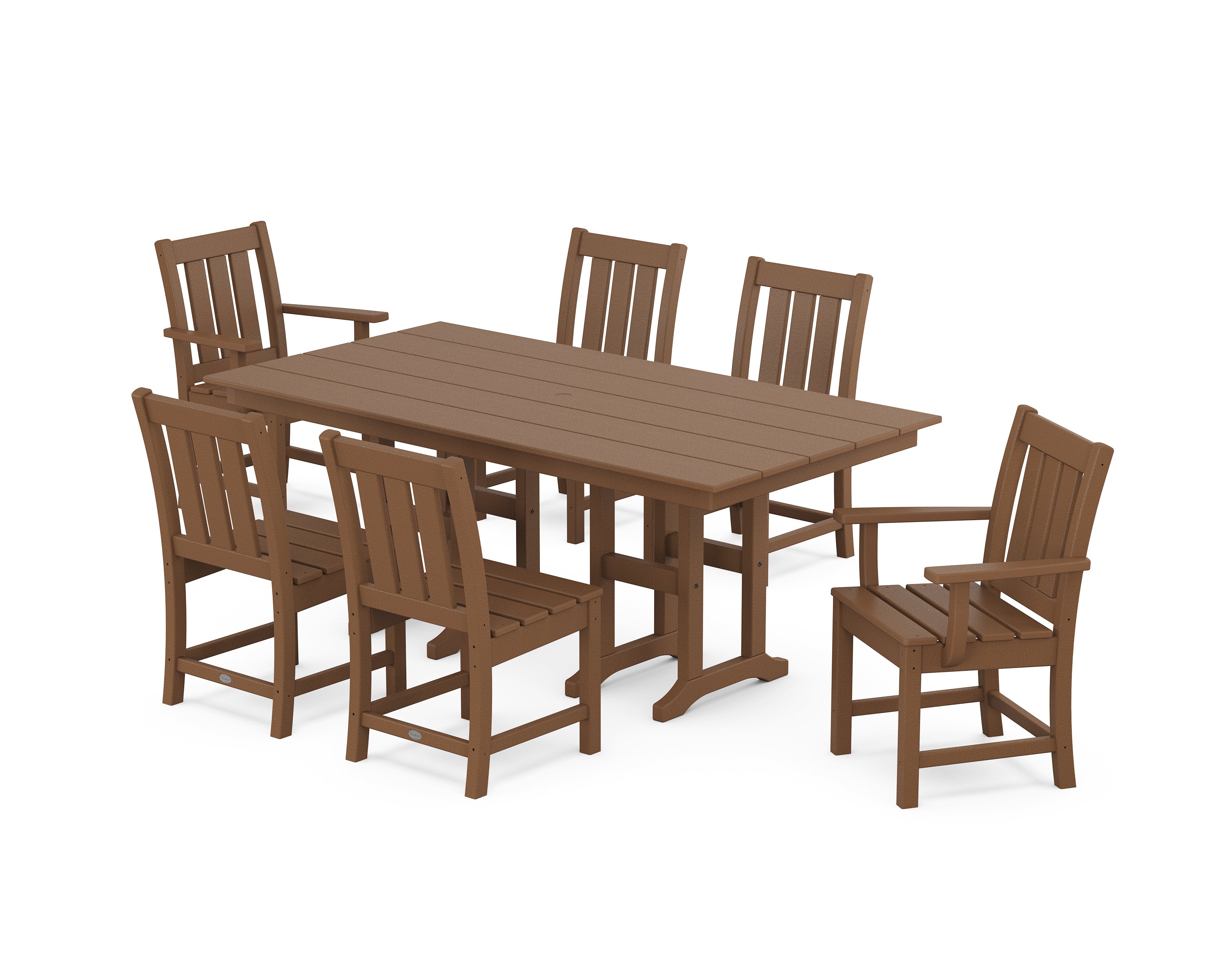 POLYWOOD Oxford 7-Piece Farmhouse Dining Set in Teak