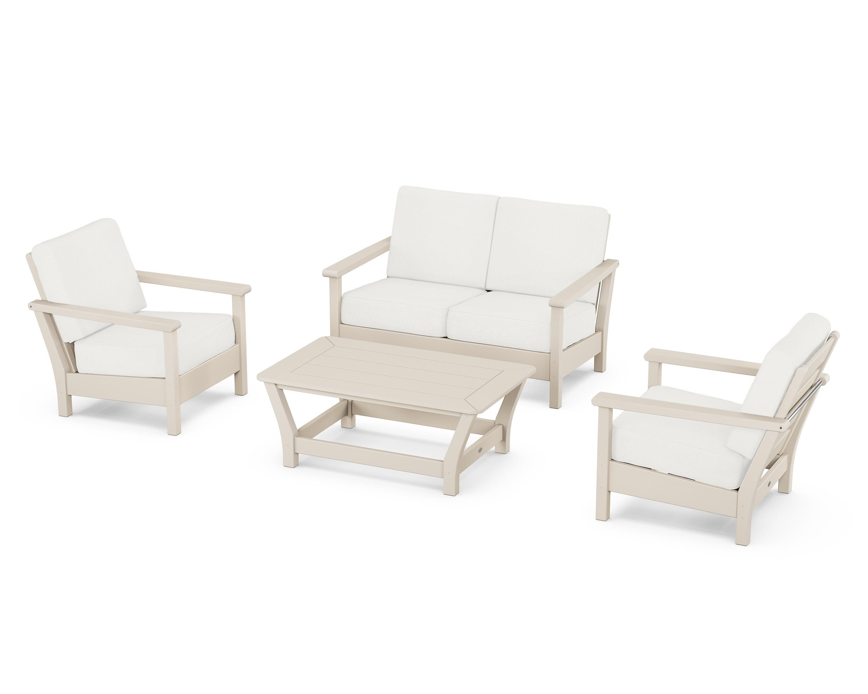 POLYWOOD Harbour 4-Piece Deep Seating Set in Sand / Natural Linen