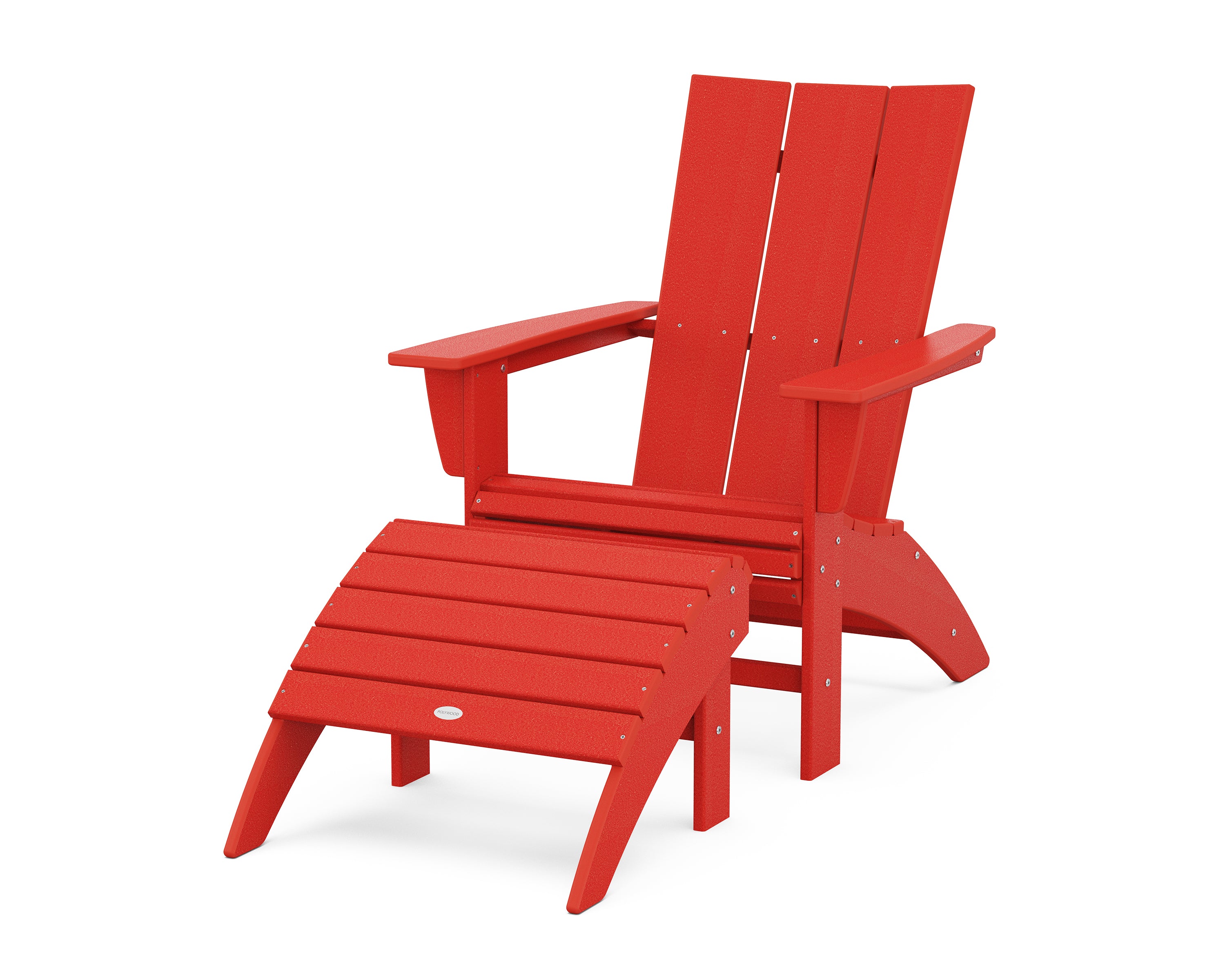 POLYWOOD® Modern Curveback Adirondack Chair 2-Piece Set with Ottoman in Sunset Red
