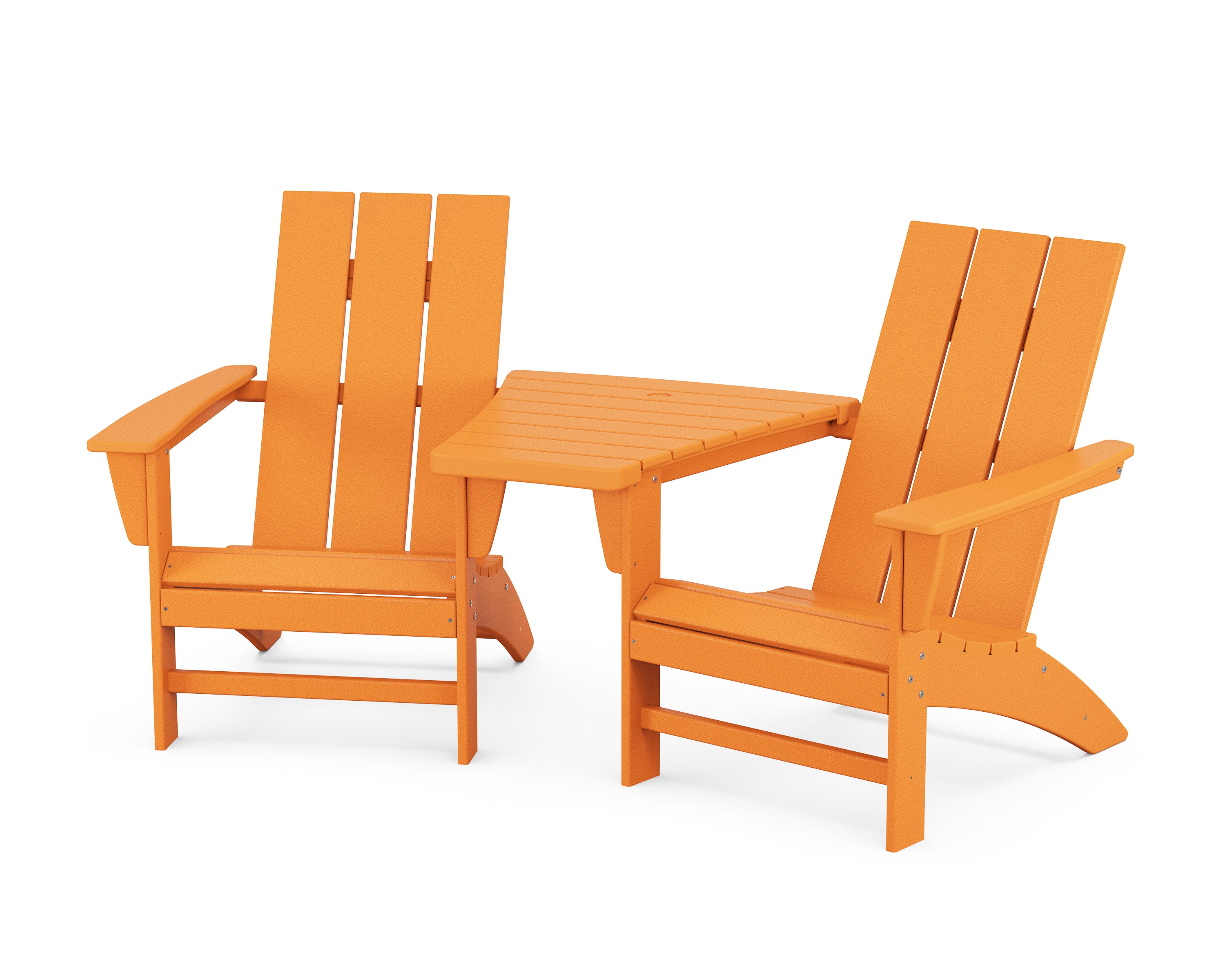 POLYWOOD® Modern 3-Piece Adirondack Set with Angled Connecting Table in Tangerine