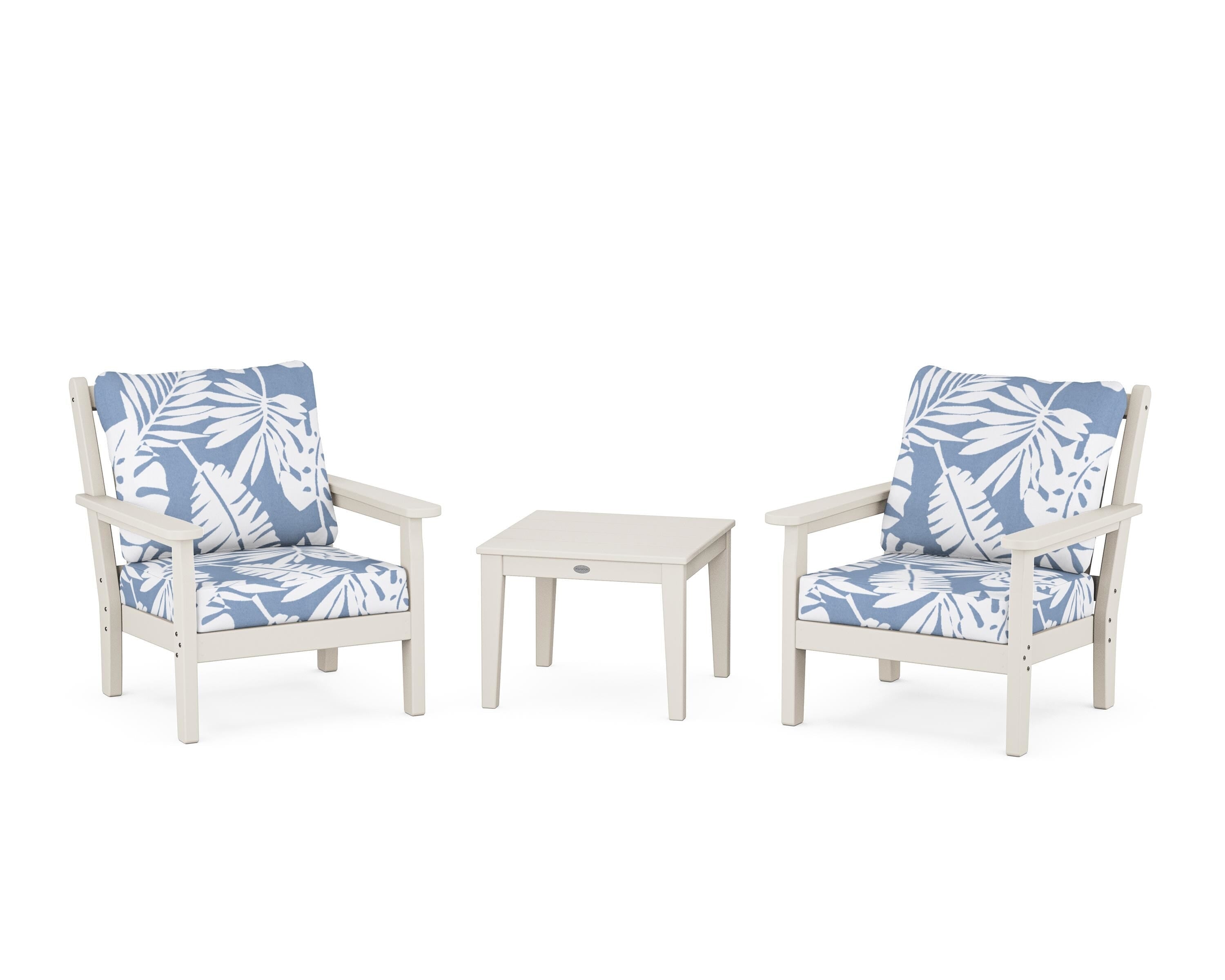 POLYWOOD Chippendale 3-Piece Deep Seating Set in Sand / Leaf Sky Blue