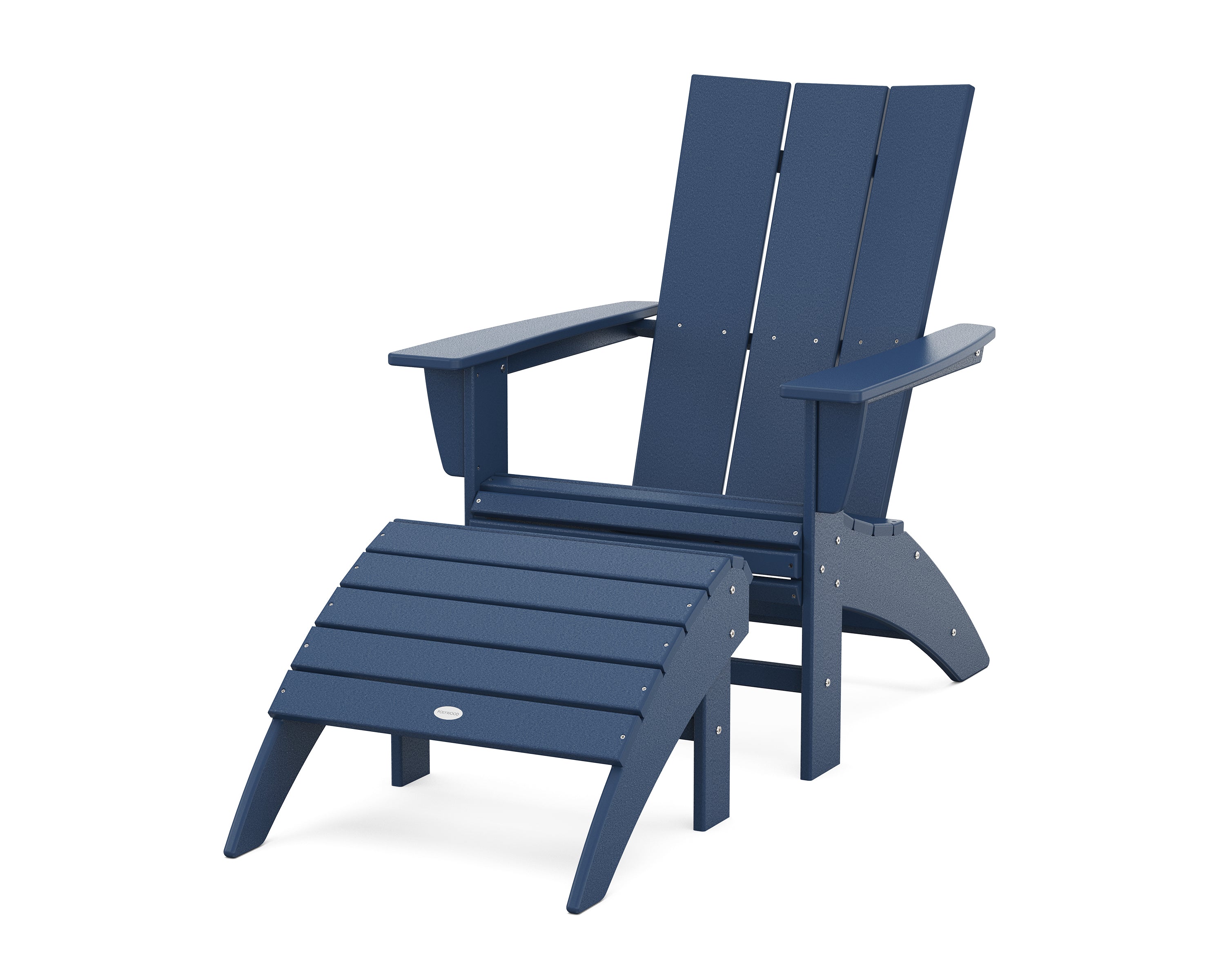 POLYWOOD Modern Curveback Adirondack Chair 2-Piece Set with Ottoman in Navy