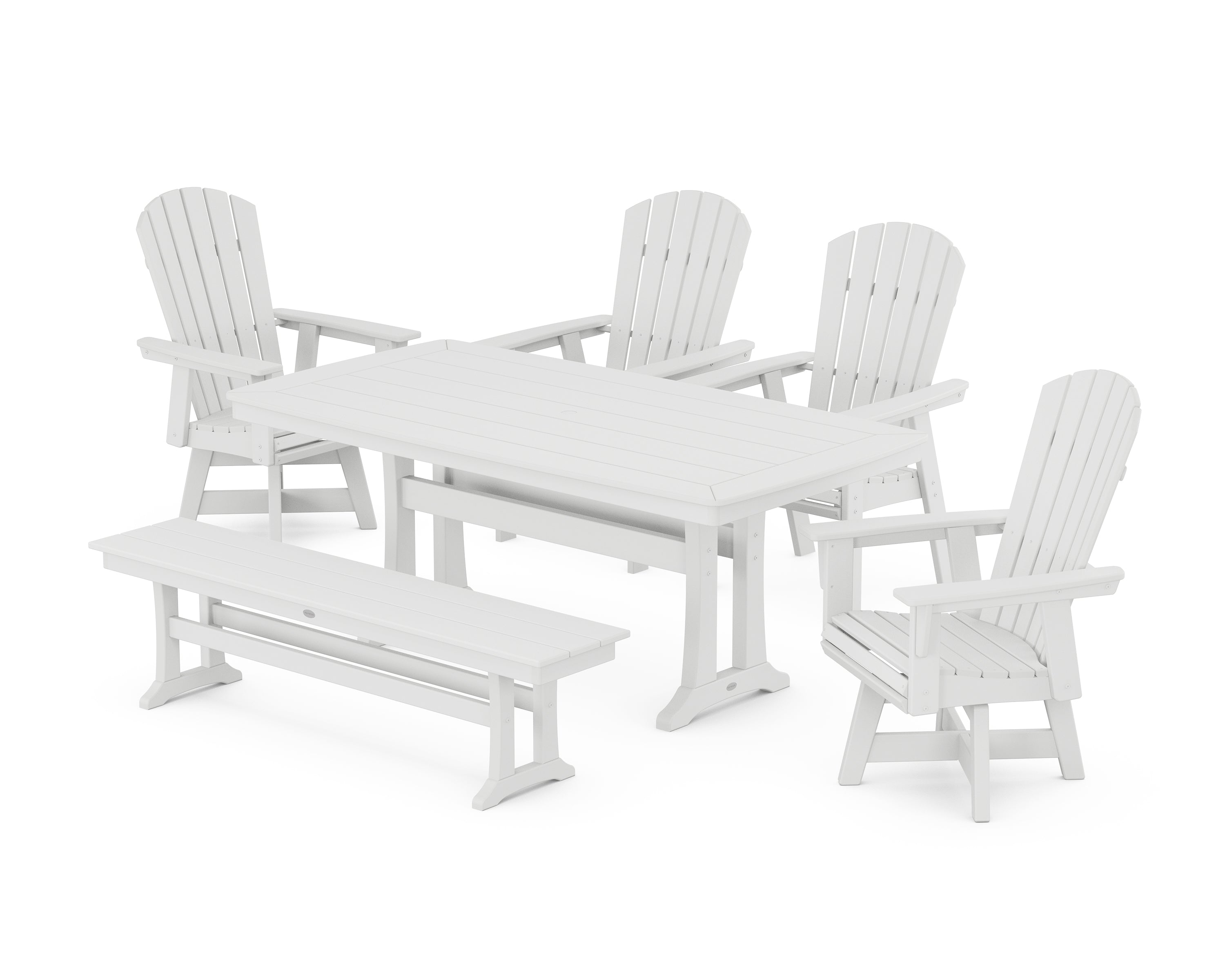 POLYWOOD Nautical Adirondack Swivel 6-Piece Dining Set with Trestle Legs in White