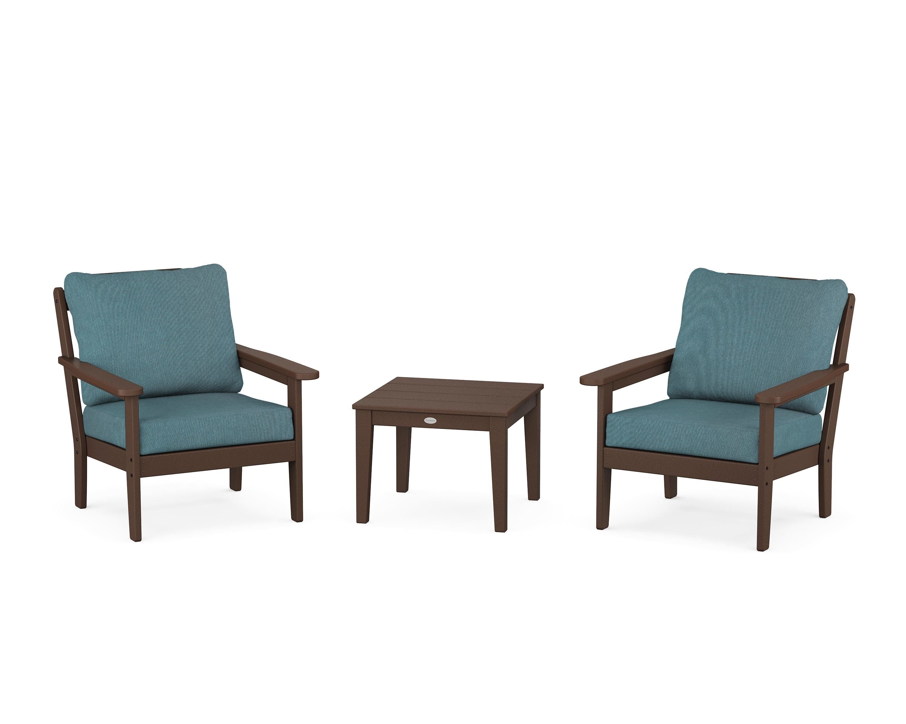 Country Living Cottage 3-Piece Deep Seating Set in Mahogany / Ocean Teal