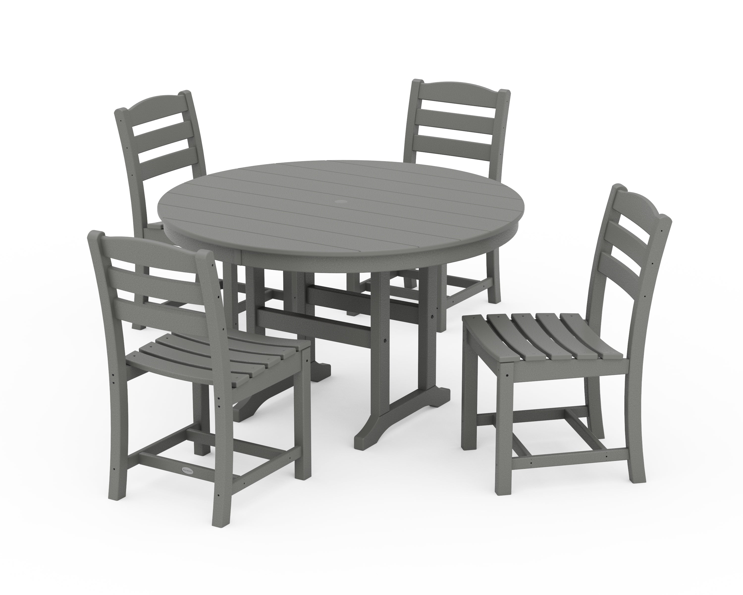 POLYWOOD La Casa Café Side Chair 5-Piece Round Farmhouse Dining Set in Slate Grey