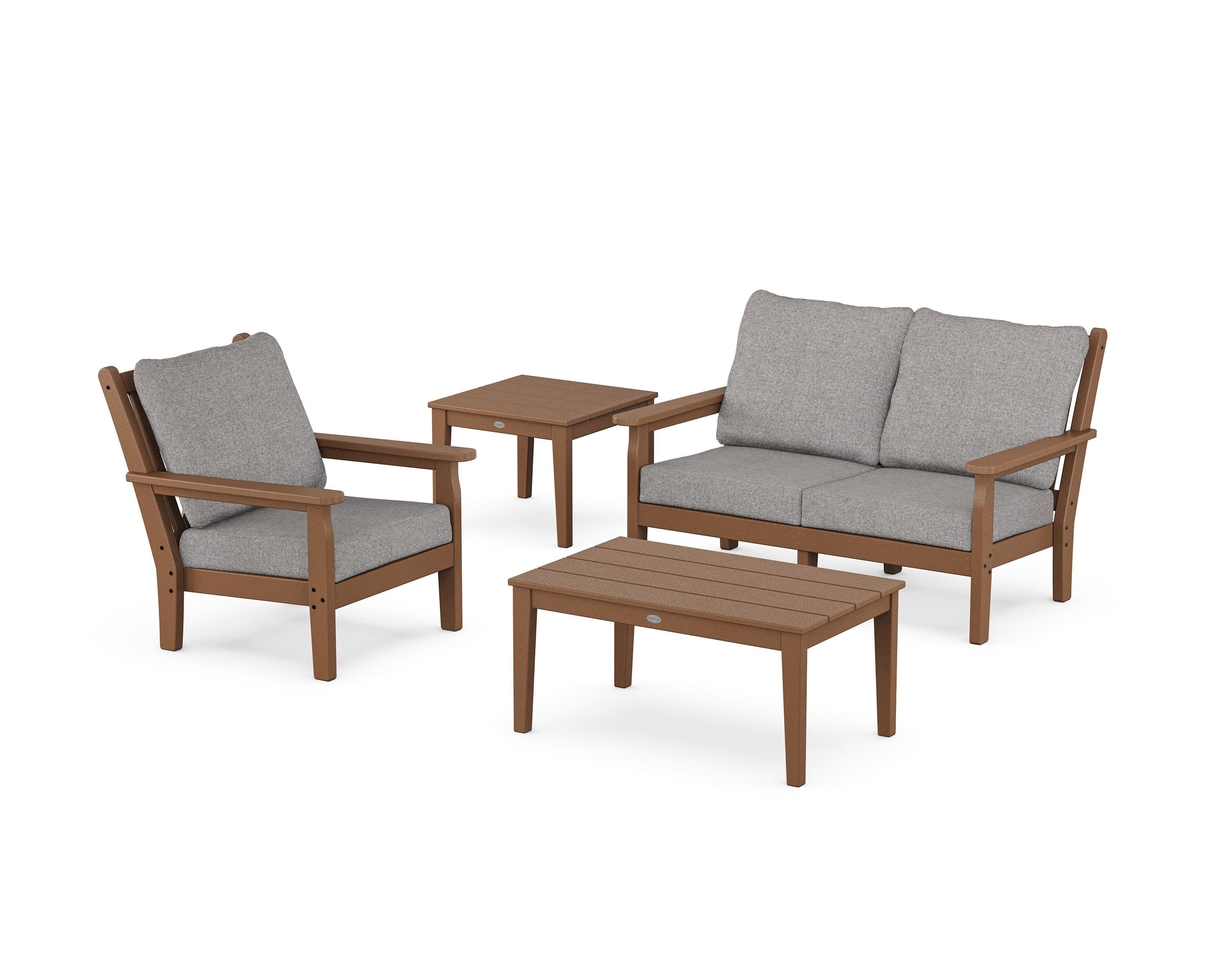 POLYWOOD Chippendale 4-Piece Deep Seating Set in Teak / Grey Mist