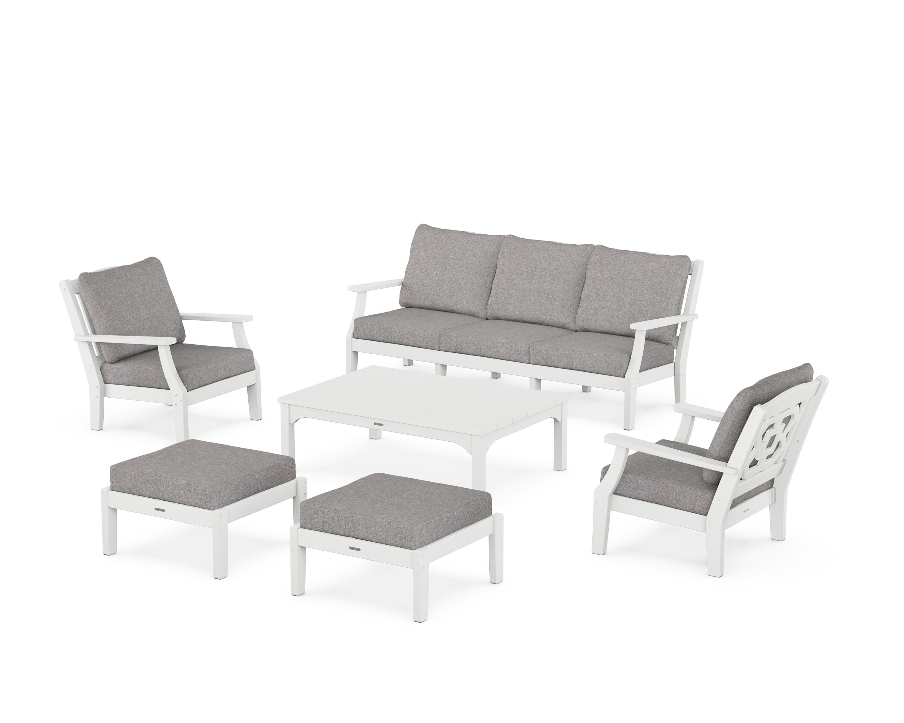 Martha Stewart by POLYWOOD Chinoiserie 6-Piece Lounge Sofa Set in White / Grey Mist