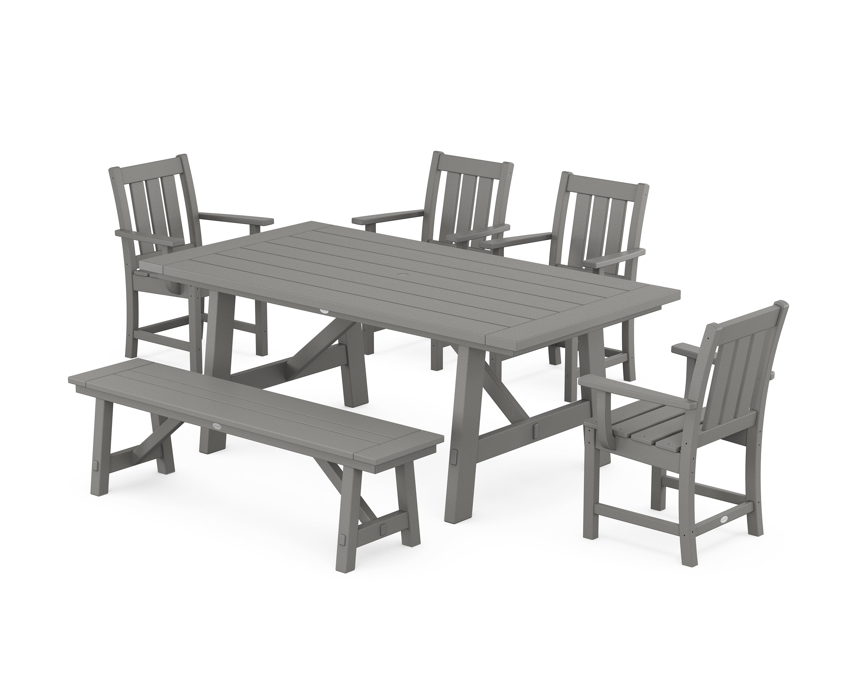 POLYWOOD Oxford 6-Piece Rustic Farmhouse Dining Set with Bench in Slate Grey