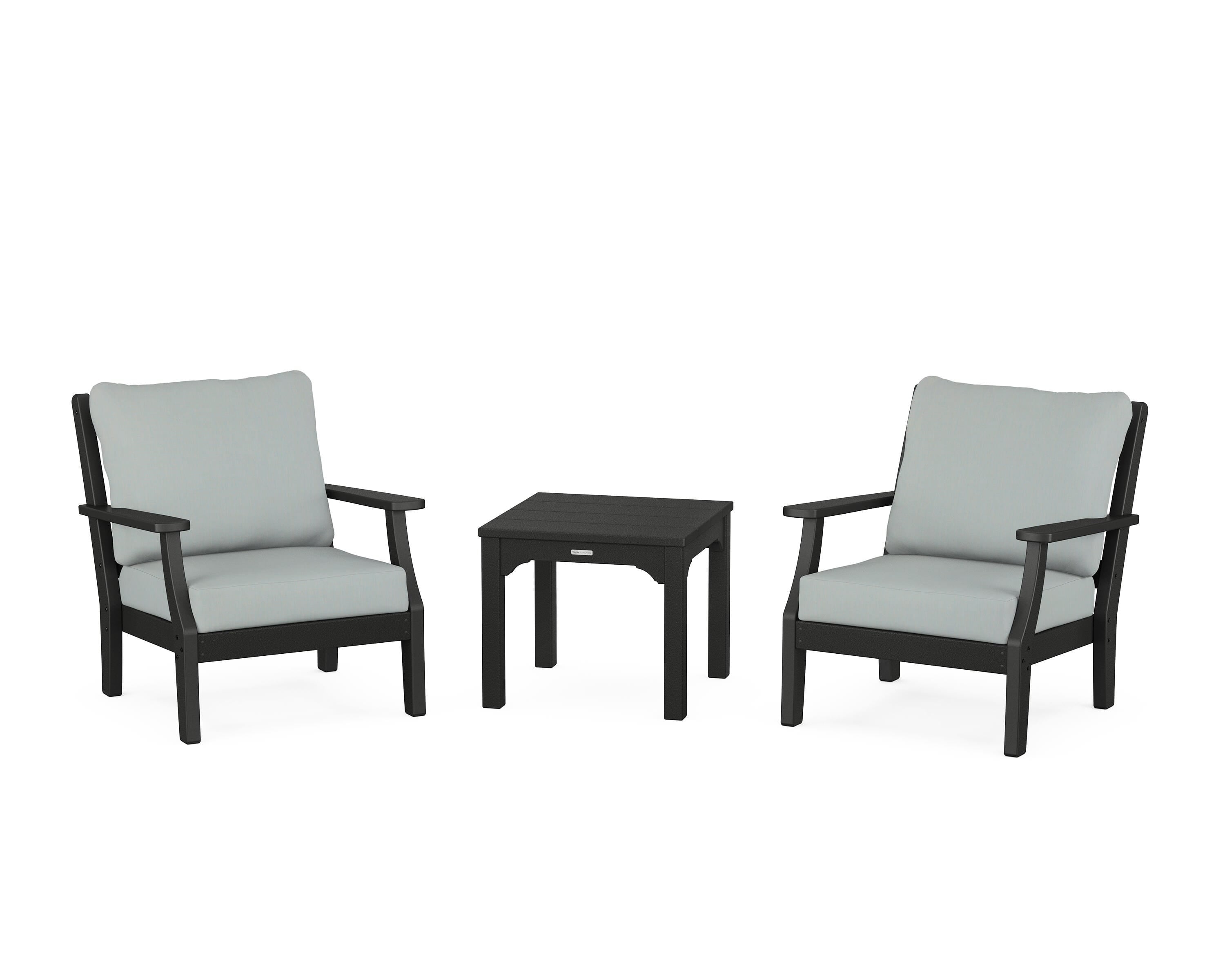 Martha Stewart by POLYWOOD Chinoiserie 3-Piece Deep Seating Set in Black / Spa