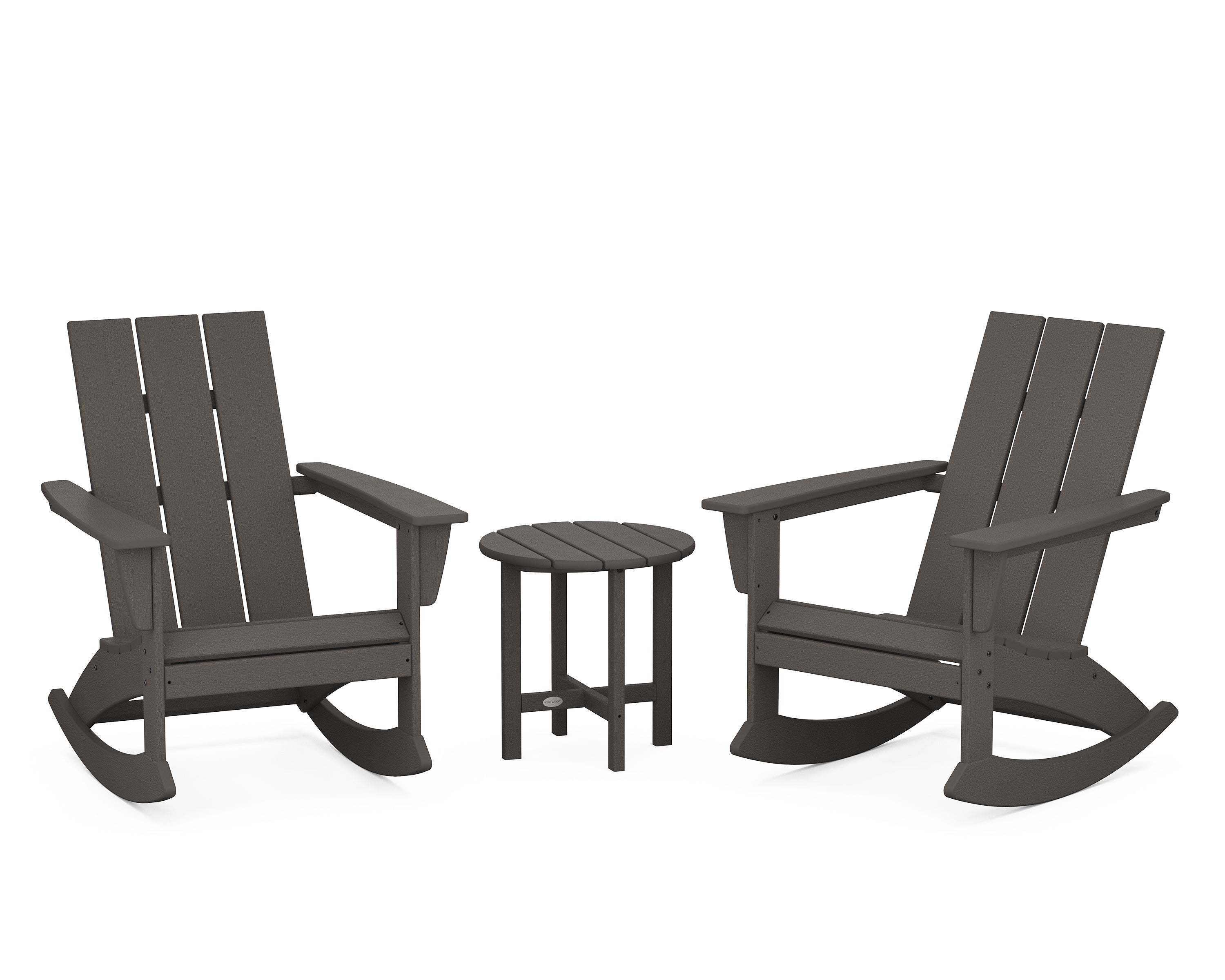 POLYWOOD Modern 3-Piece Adirondack Rocking Chair Set in Vintage Coffee