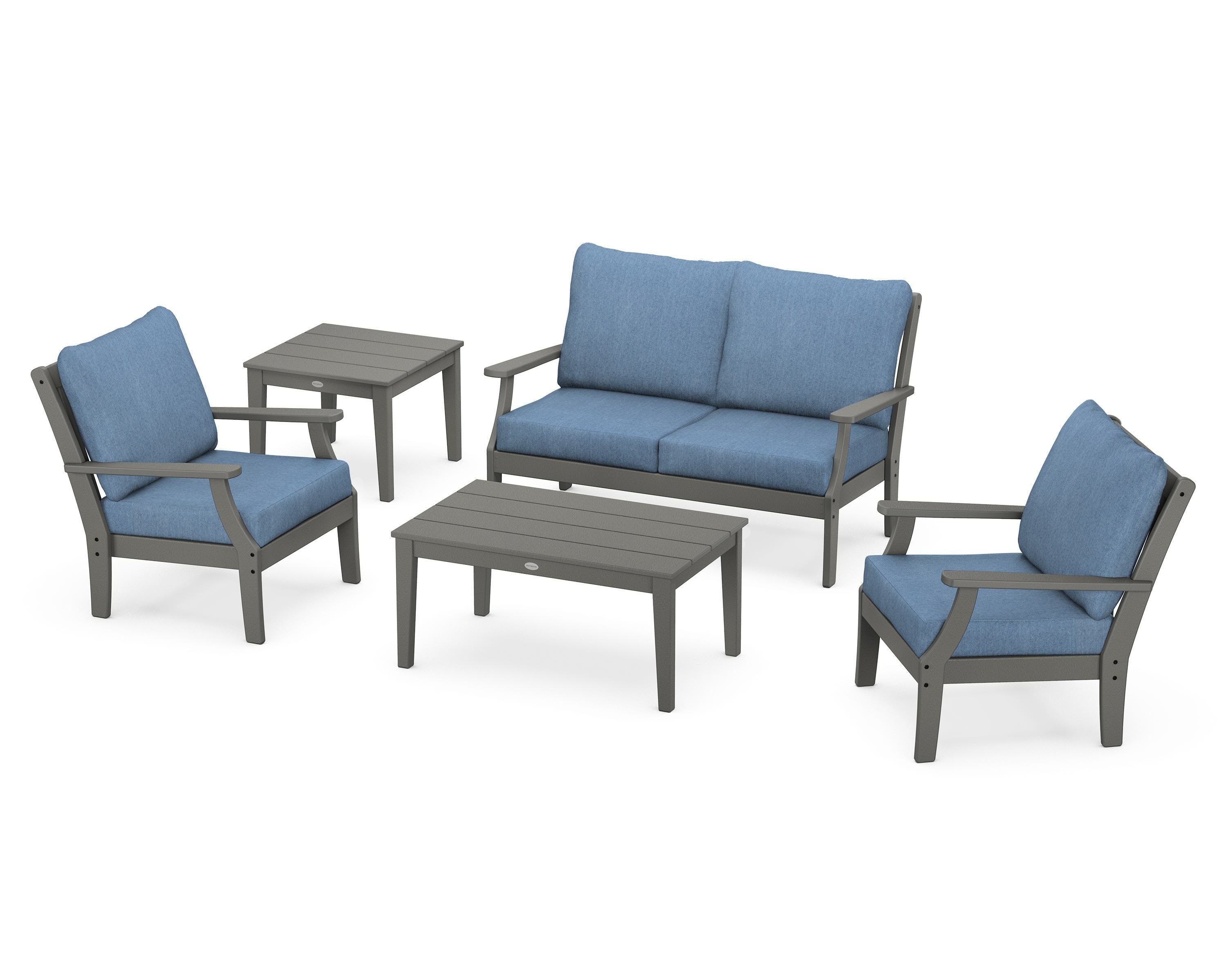 POLYWOOD Braxton 5-Piece Deep Seating Set in Slate Grey / Sky Blue