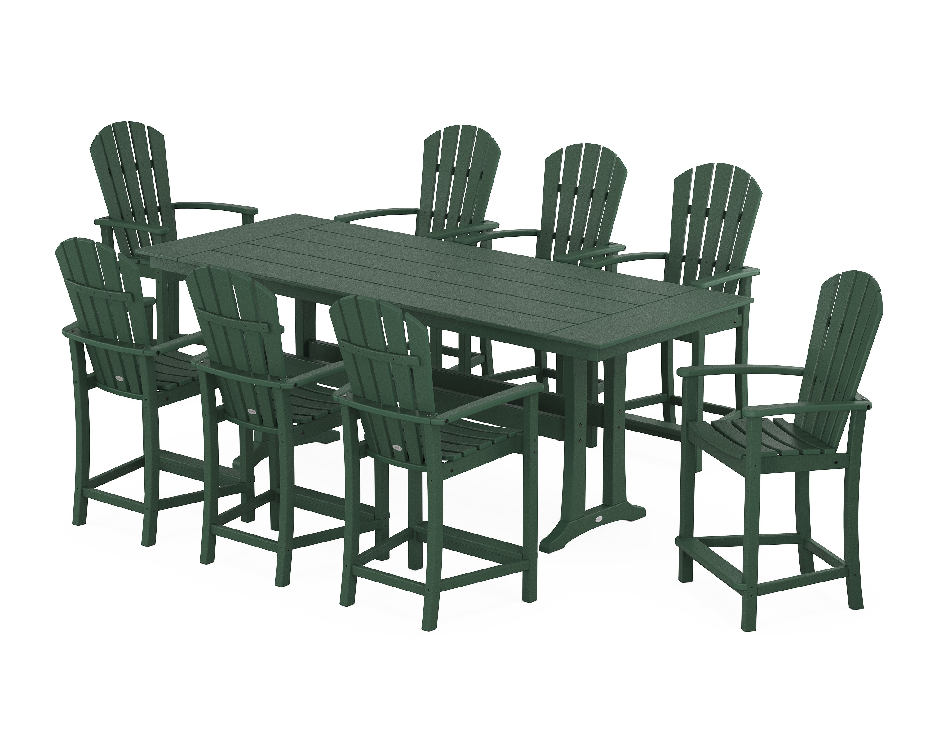 POLYWOOD Palm Coast 9-Piece Farmhouse Counter Set with Trestle Legs in Green