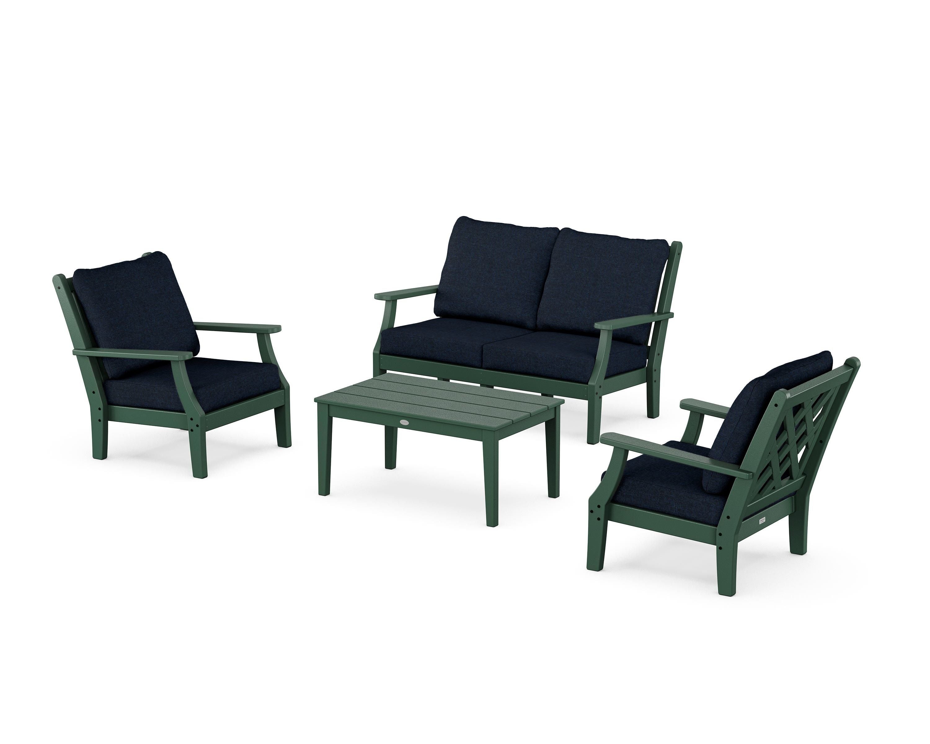 Country Living Wovendale 4-Piece Deep Seating Set with Loveseat in Green / Marine Indigo
