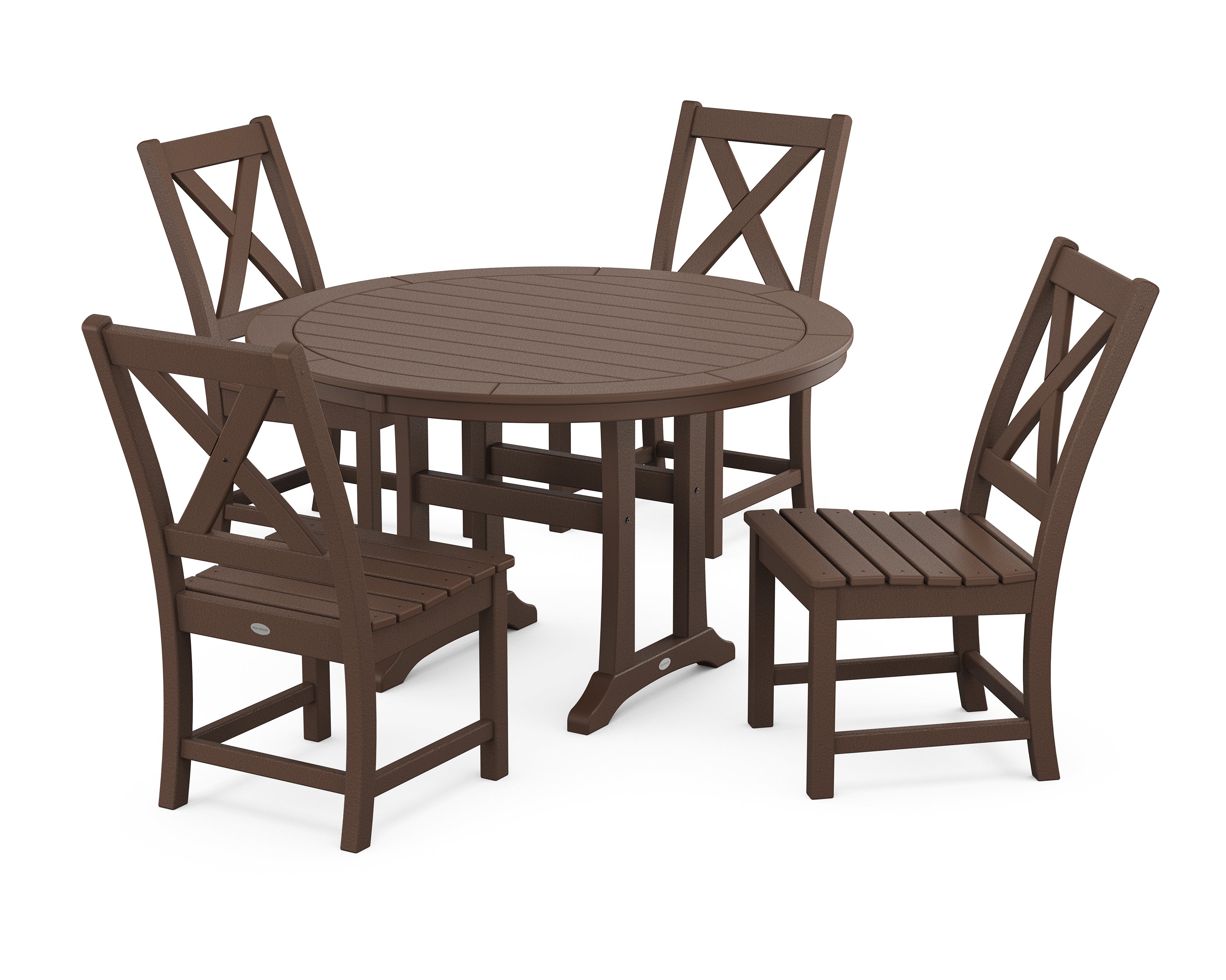 POLYWOOD® Braxton Side Chair 5-Piece Round Dining Set With Trestle Legs in Mahogany