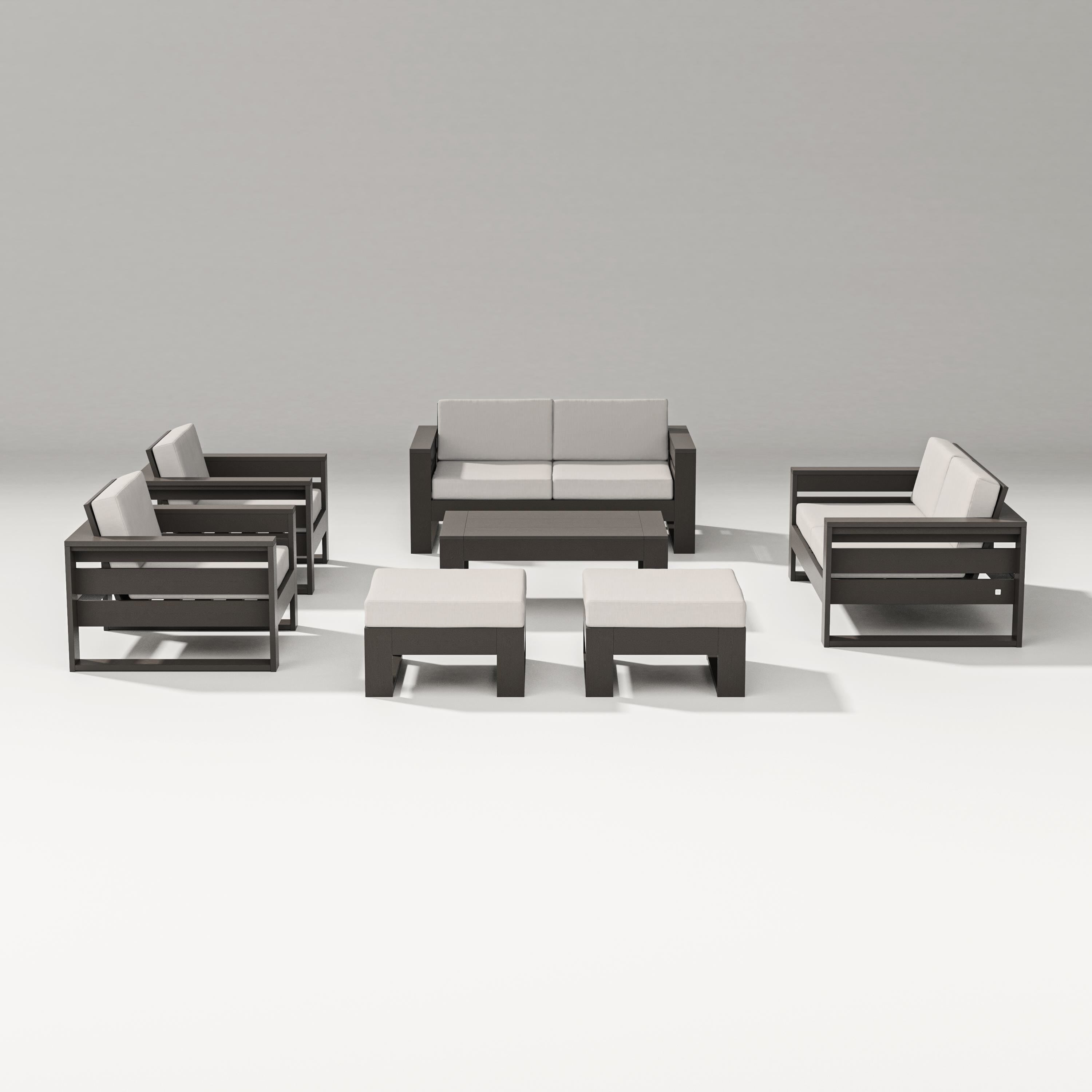 PW Designer Series Latitude 7-Piece Lounge Loveseat Set in Vintage Coffee / Cast Ash