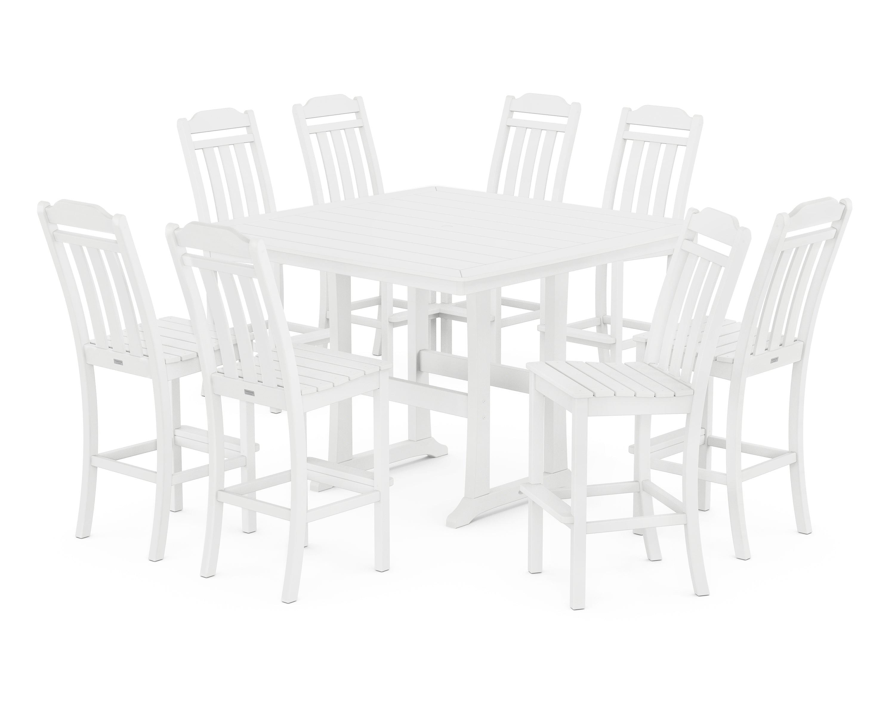 POLYWOOD Country Living 9-Piece Square Side Chair Bar Set with Trestle Legs in White